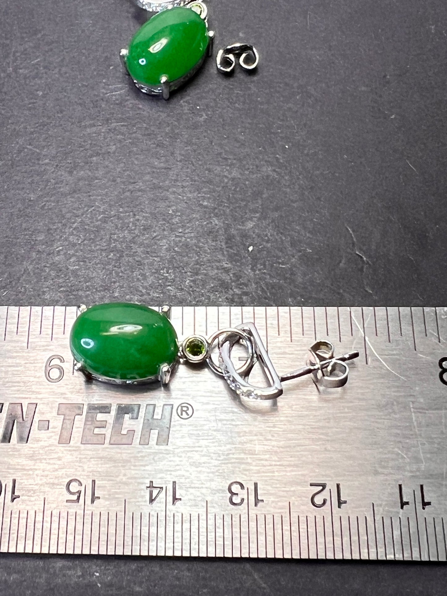 Jade and chrome diopside sterling silver earrings