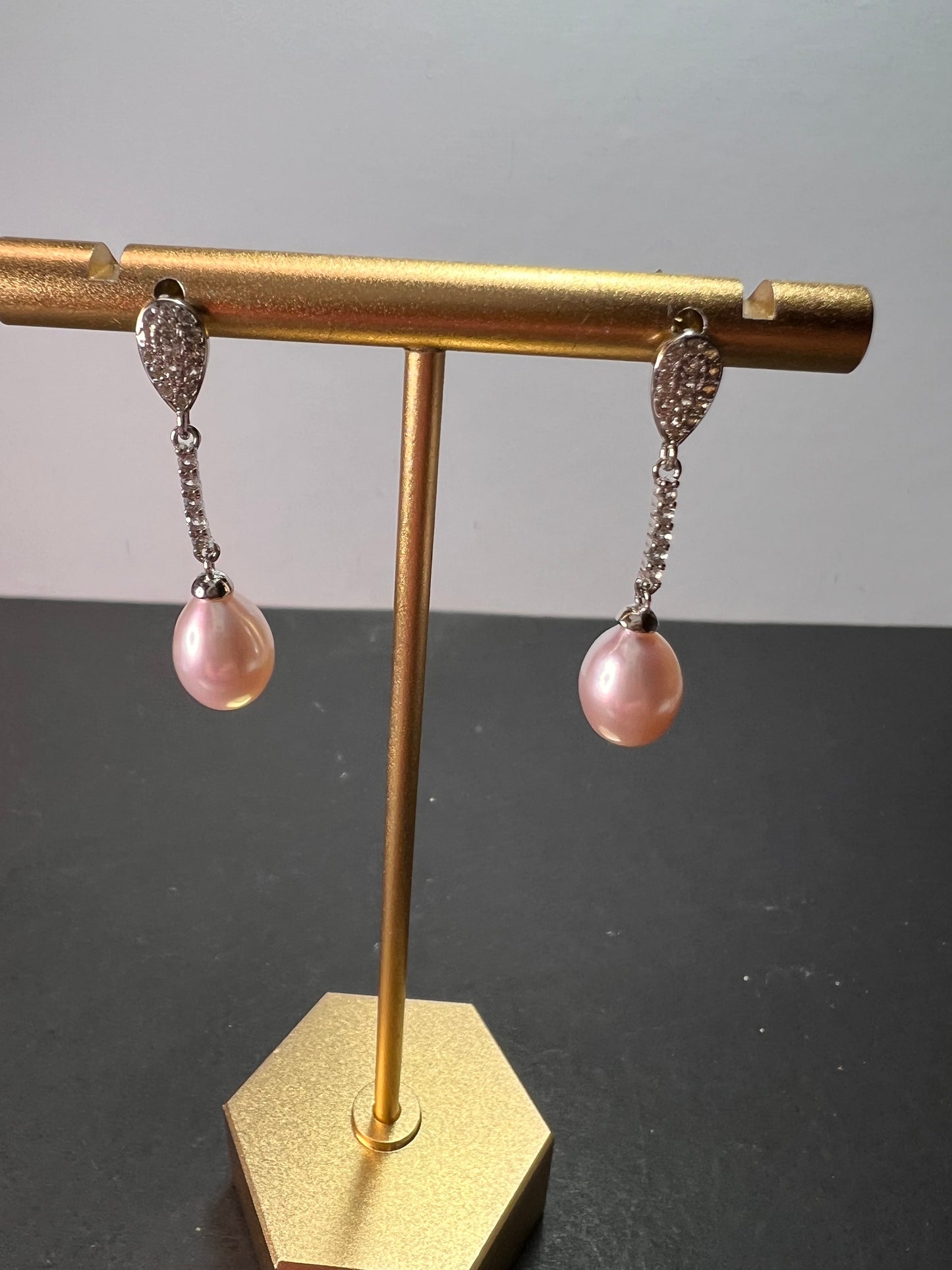 Cultured Freshwater Pearl And White Topaz Rhodium Over Sterling Silver Drop Earrings