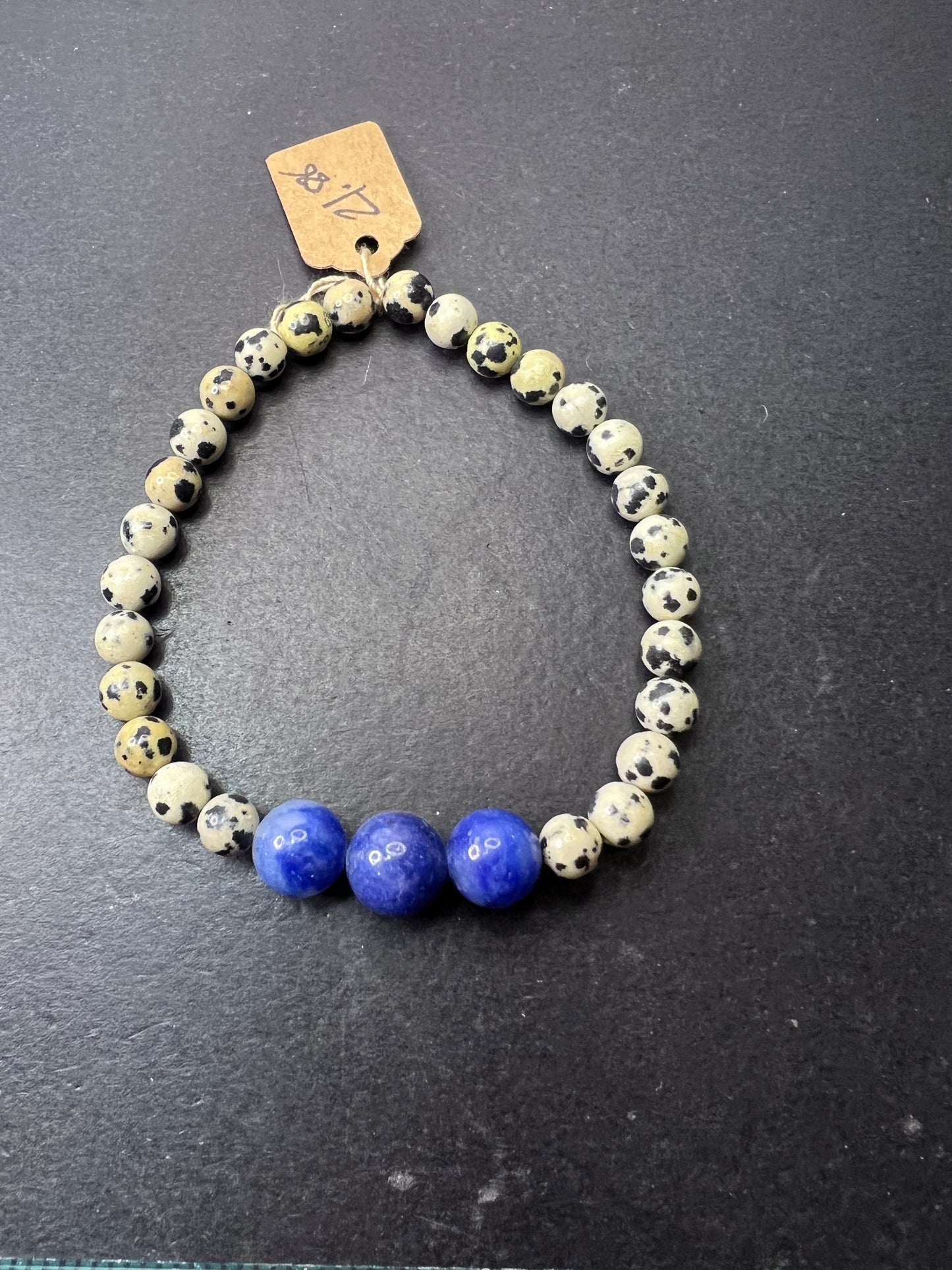 Dalmatian jasper and blue aventurine stretch bracelet 8 inch