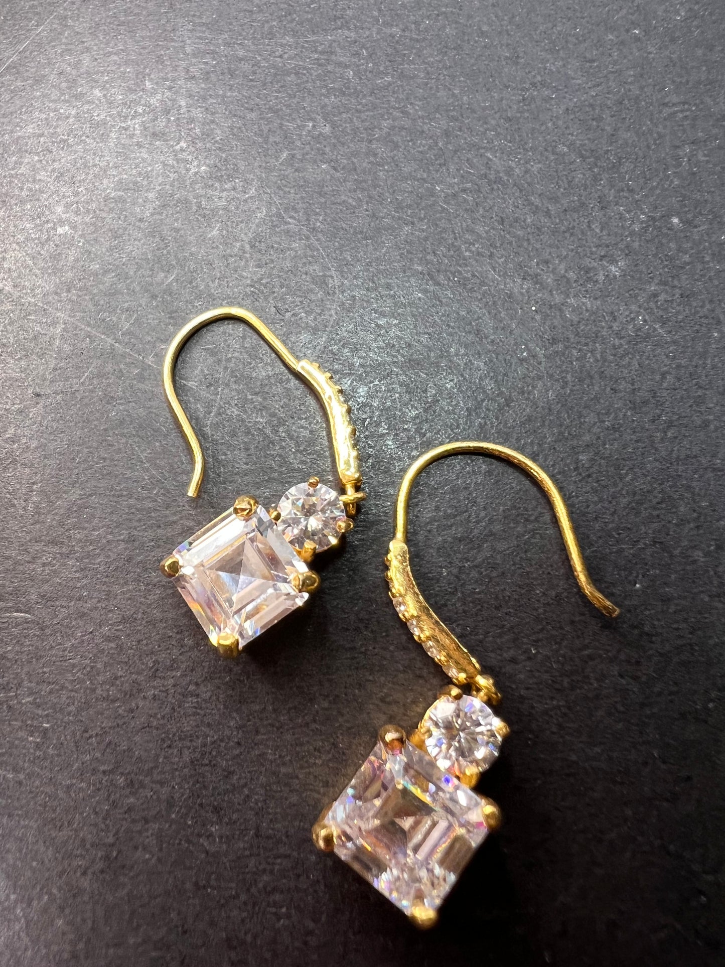 White Cubic Zirconia Asscher Cut 18k Yellow Gold Over Sterling Silver Dangle Earrings 9.40ctw