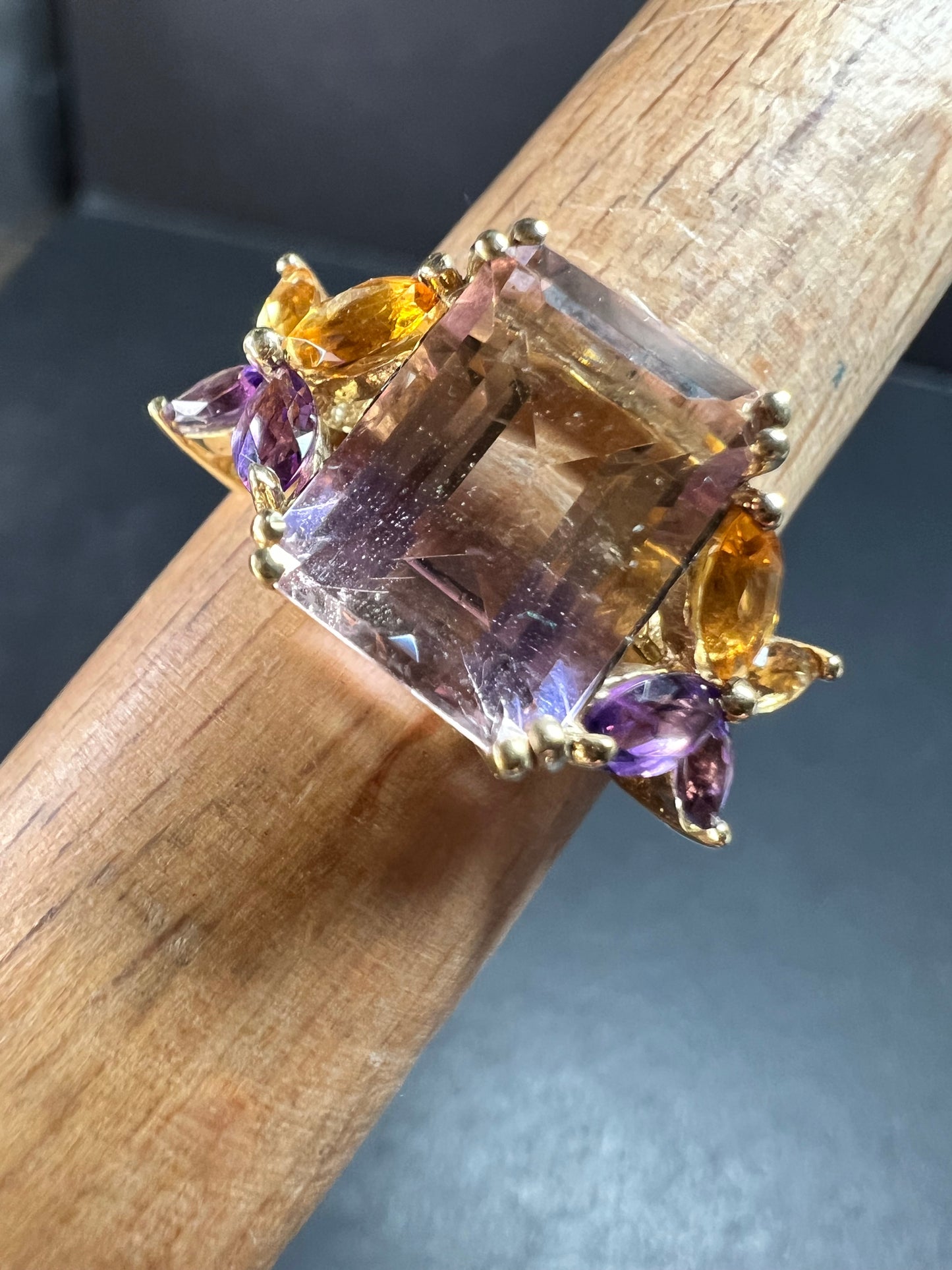 Ametrine Citrine Amethyst Ring Gold Plated 925 Size 7