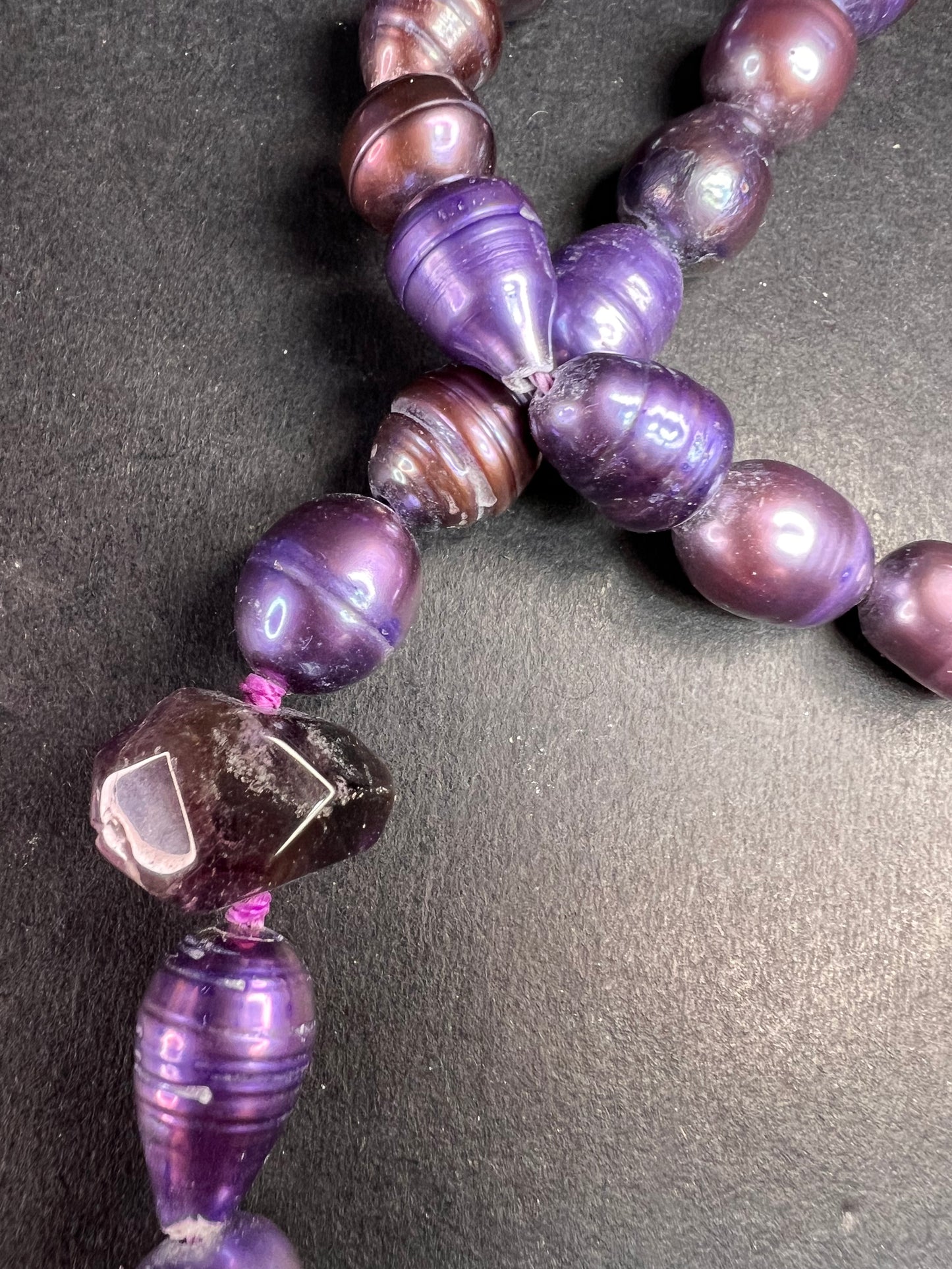 NEW purple pearls and amethyst necklace with sterling silver clasp