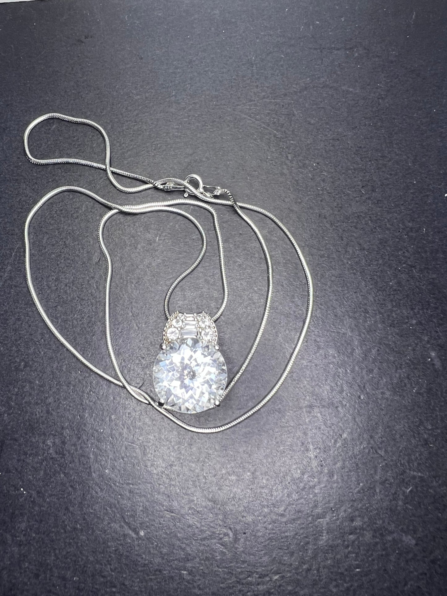 White topaz sterling silver pendant and 20 inch chain necklace