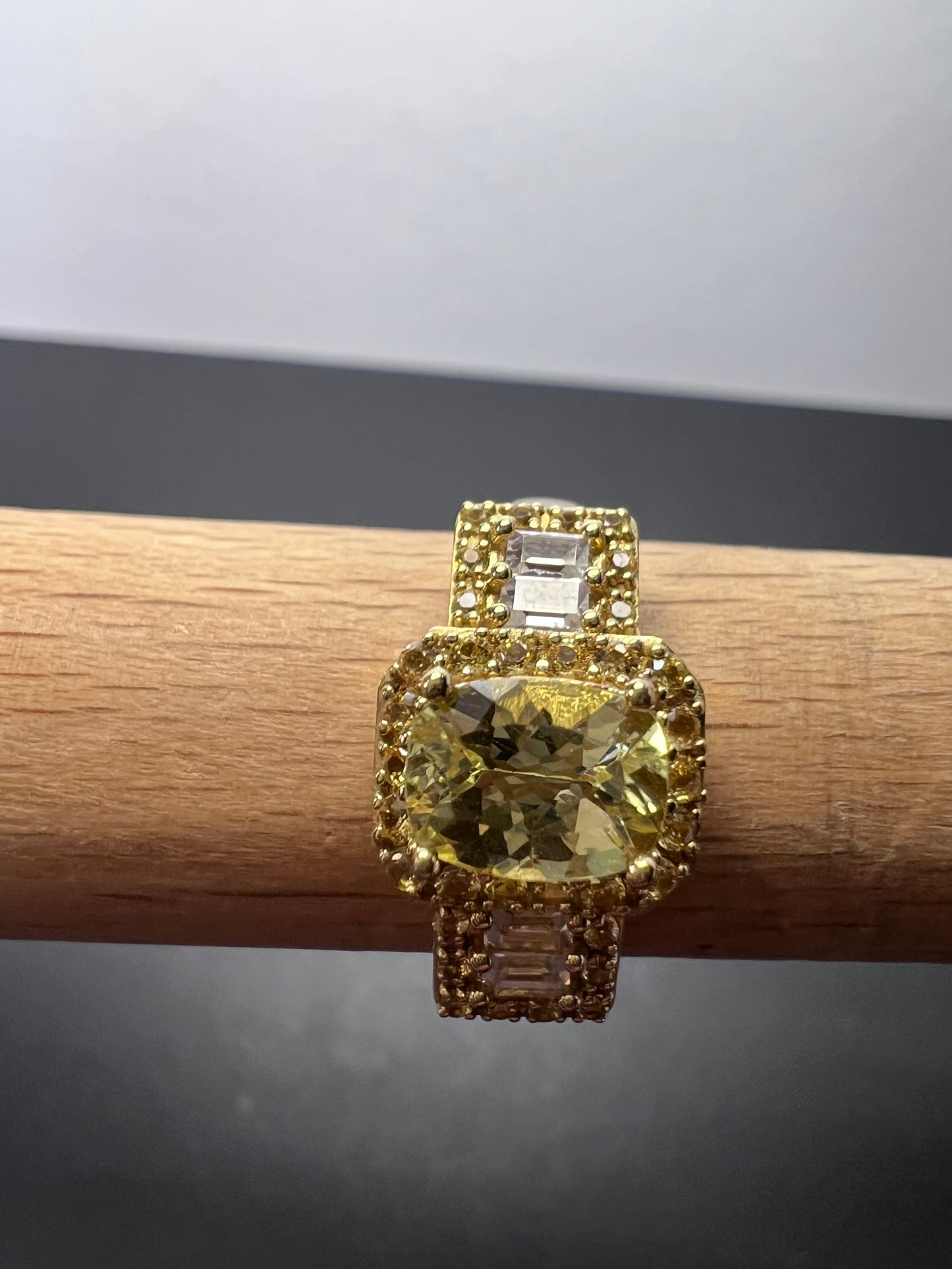 Canary yellow apatite, yellow sapphire, white topaz gold over sterling silver ring size 9