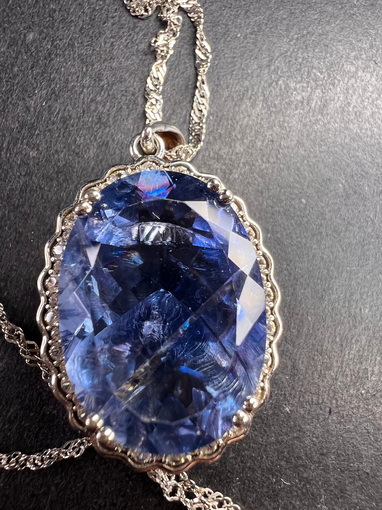 Blue Color-Change Fluorite Pendant in Rhodium Over Sterling Silver with Chain