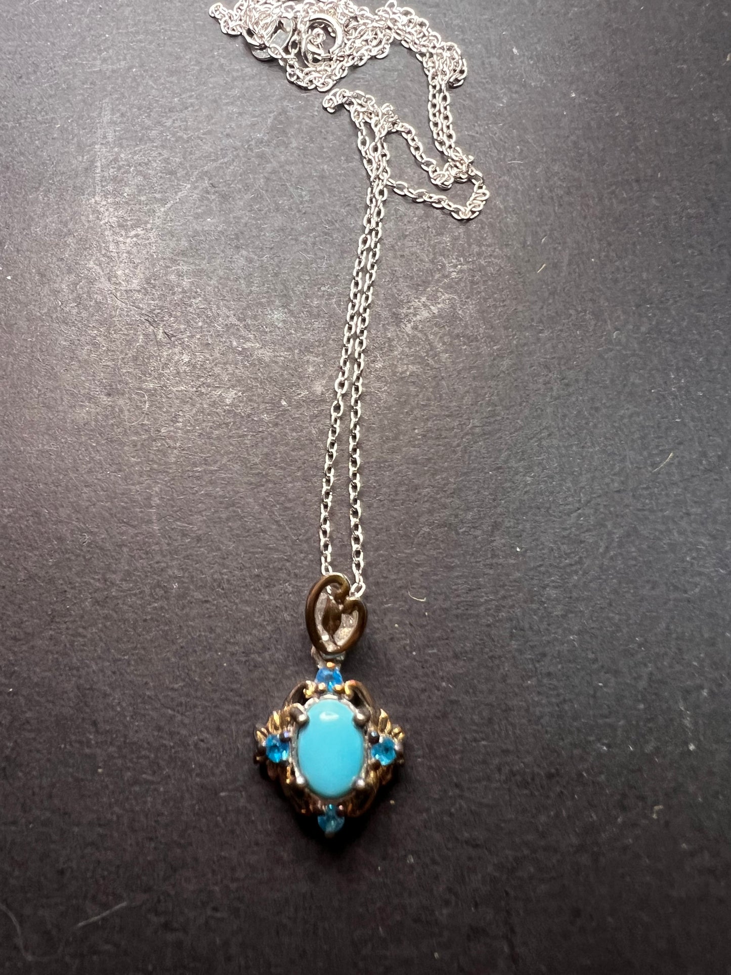 Turquoise and neon blue apatite sterling silver pendant and chain