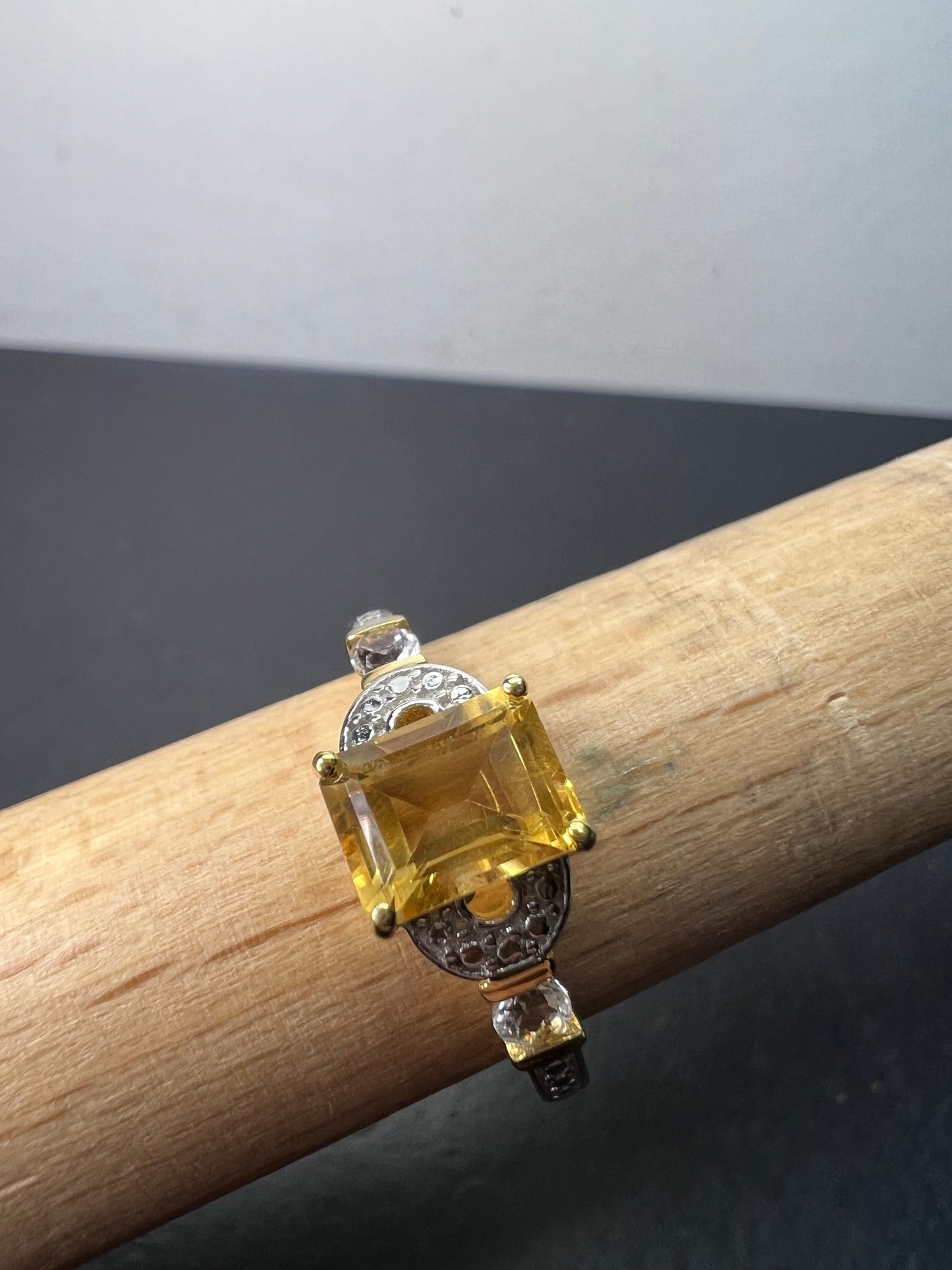 Citrine and white topaz ring in gold over sterling silver size 9