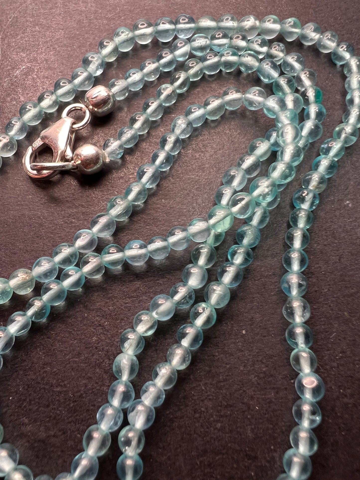 Blue apatite 2mm beaded necklace with sterling silver clasp