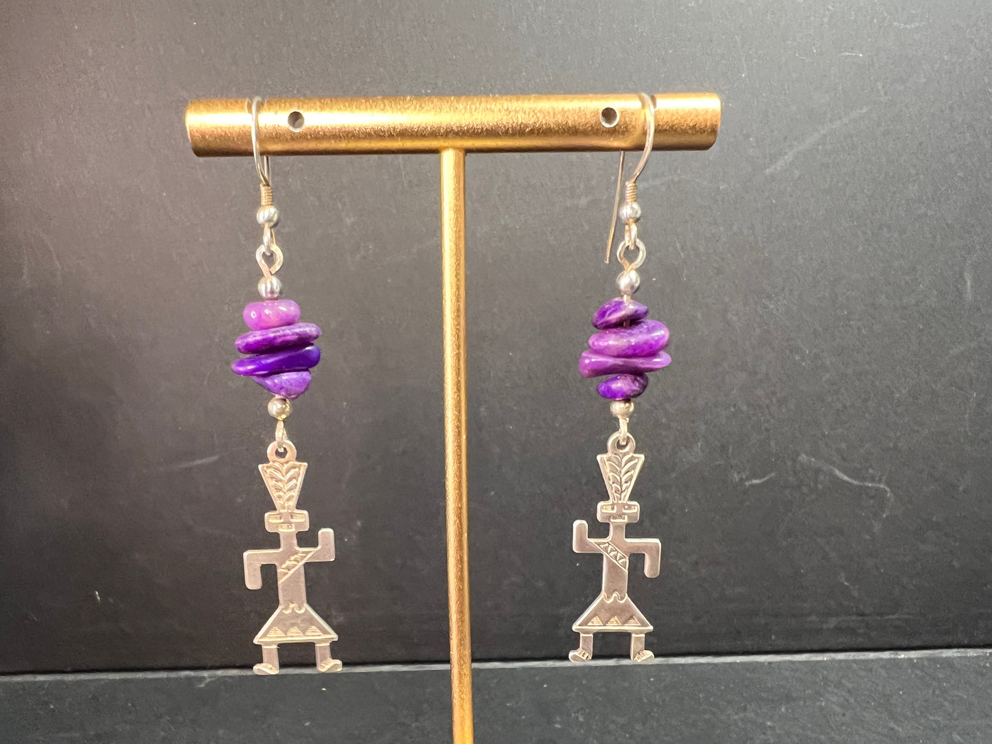 Vintage Sterling Silver Charoite Earrings – Kachina Dancer Dead Stock