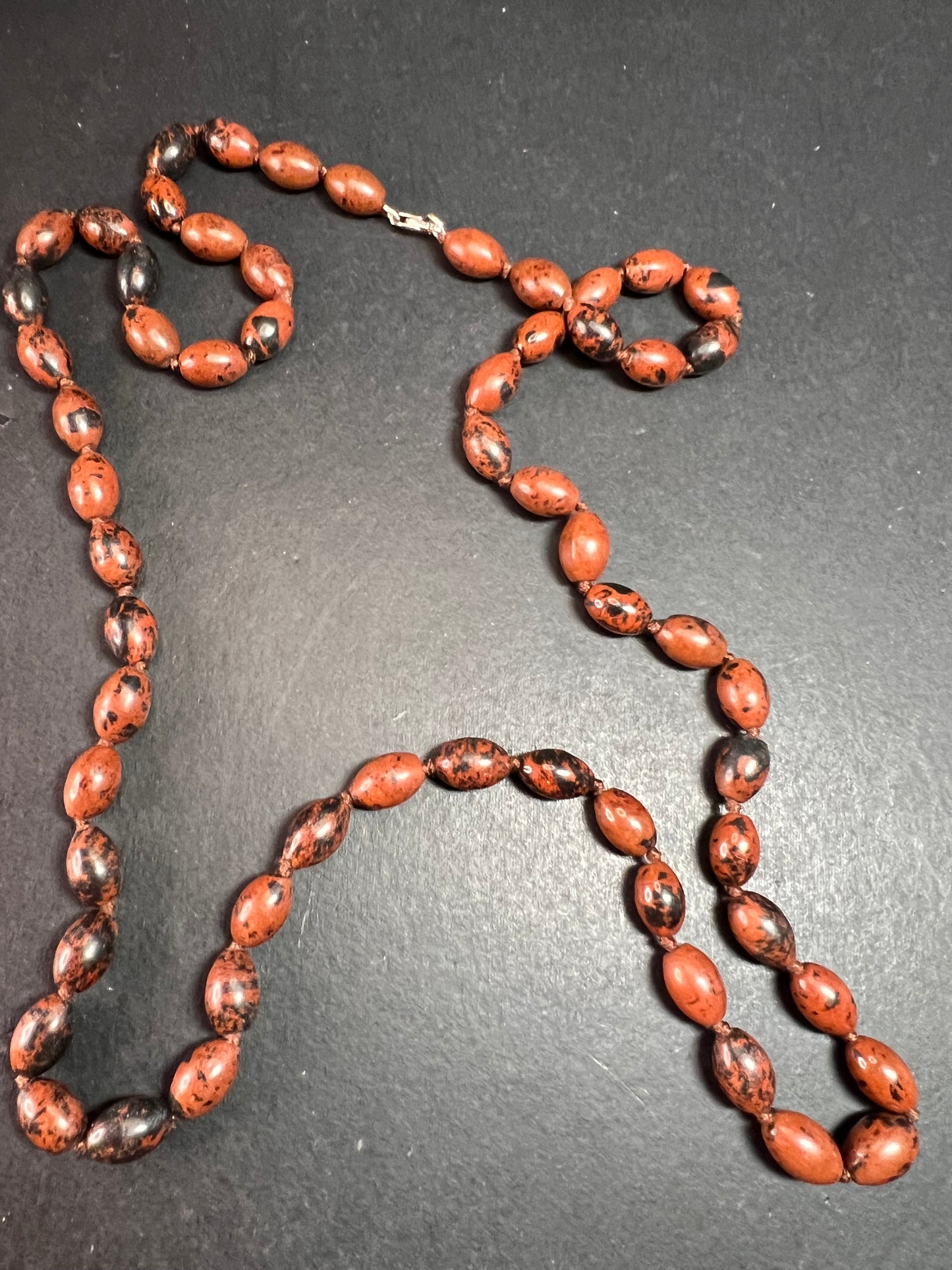 NEW Mahogany obsidian knotted 36 inch necklace with sterling silver clasp