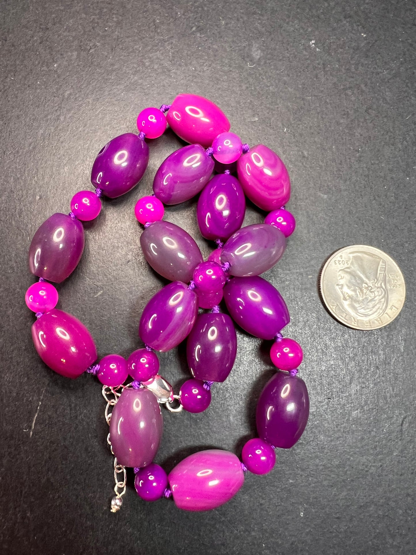 NEW purple agate 18 inch necklace with sterling silver clasp