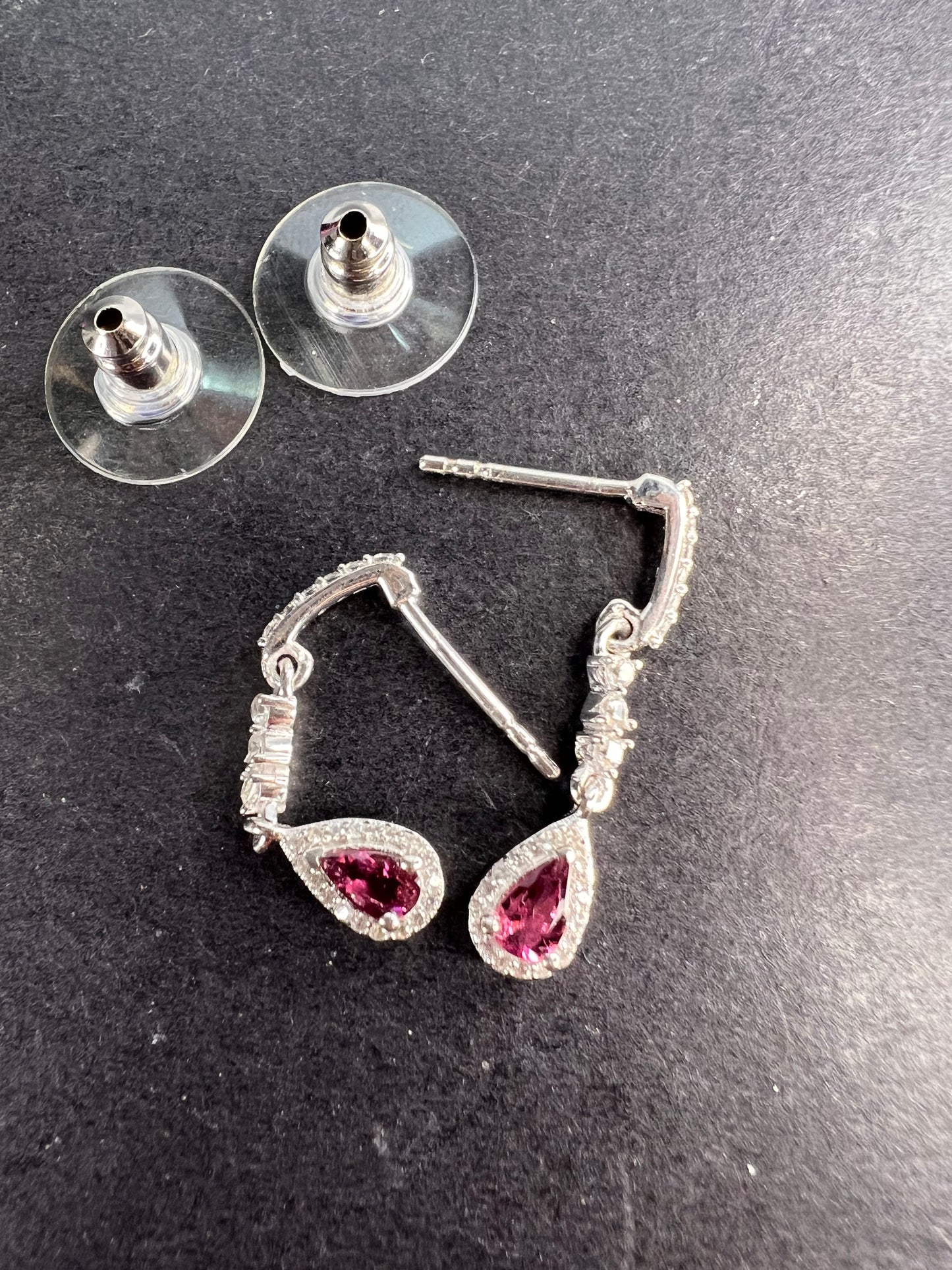 Ofiki rubellite and zircon drop earrings in platinum over sterling silver *NEW*