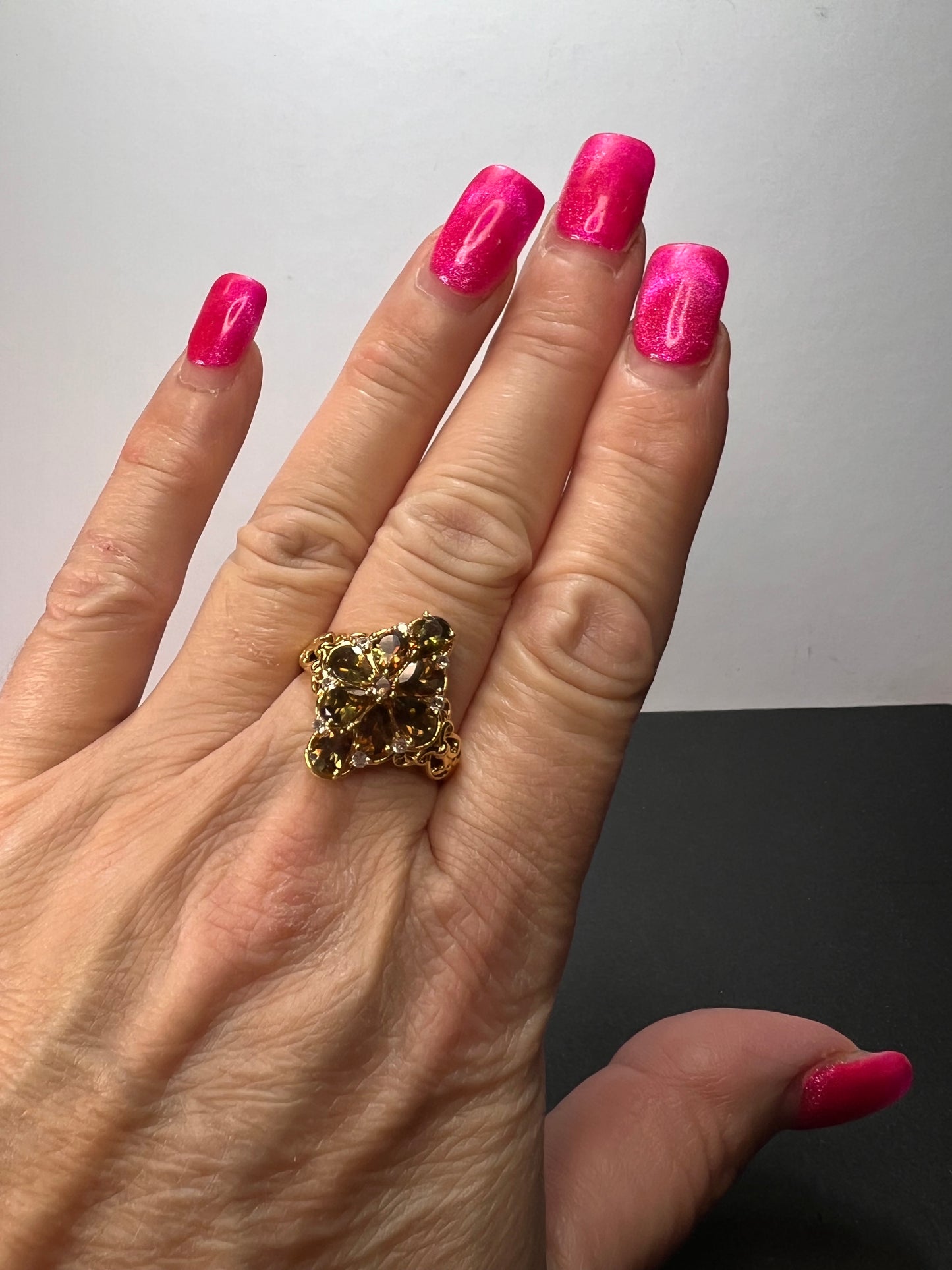 Andalusite and zircon cocktail ring in gold vermeil size 10