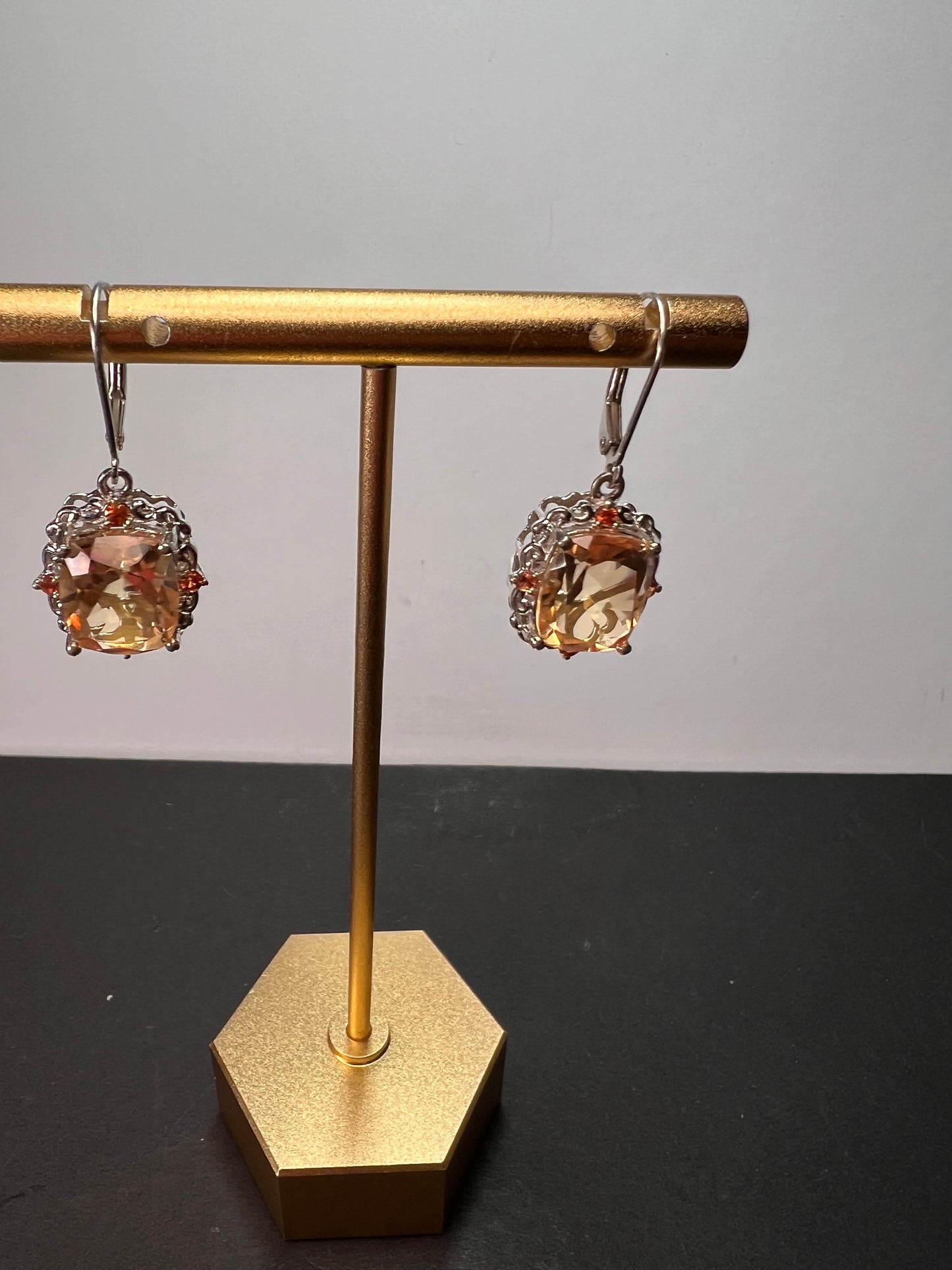 Morganite quartz and orange spinel sterling silver lever back earrings OOP