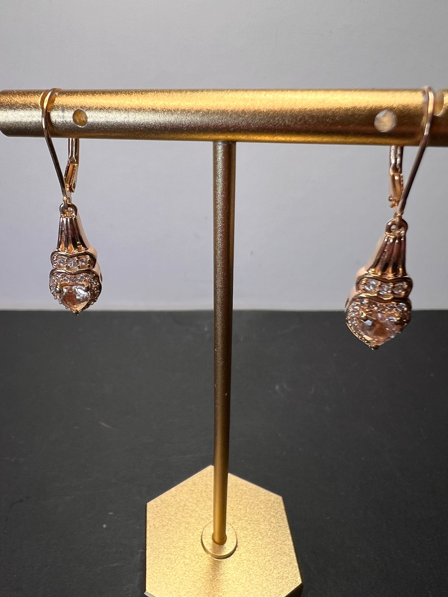 Marropino morganite and Cambodian zircon rose gold over sterling lever back heart drop earrings