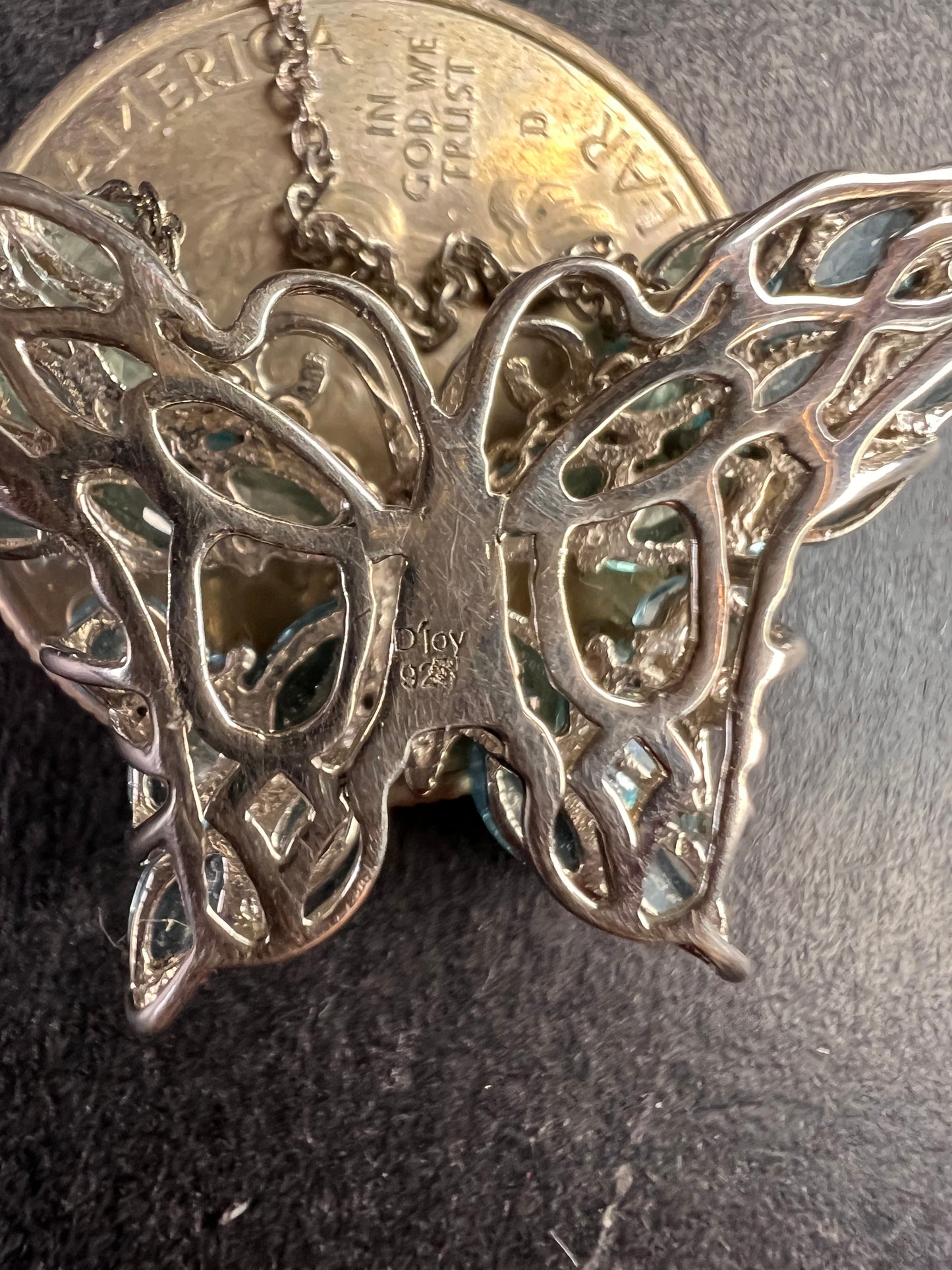 NEW Paraiba apatite butterfly pendant necklace in sterling silver