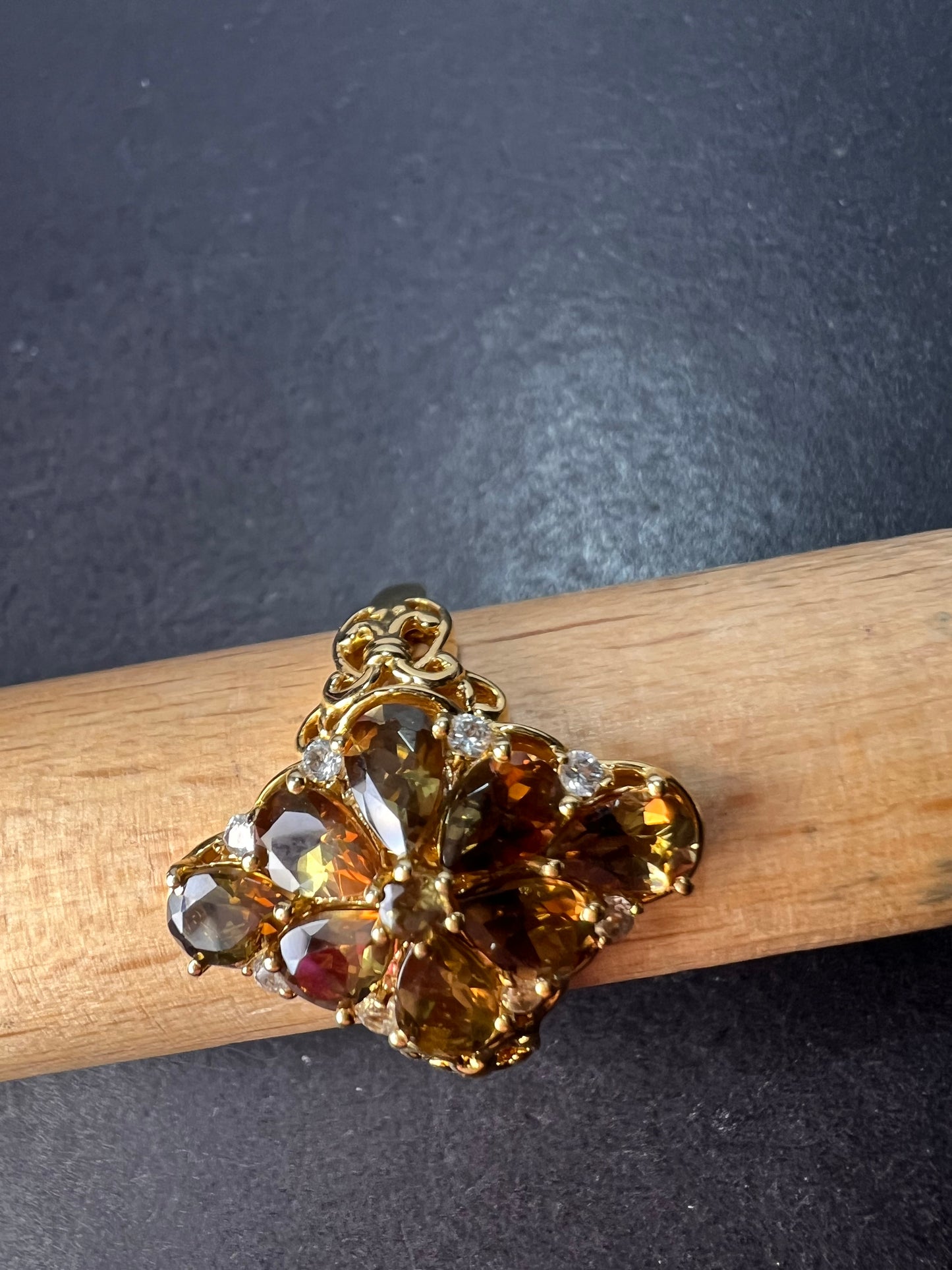 Andalusite and zircon cocktail ring in gold vermeil size 10