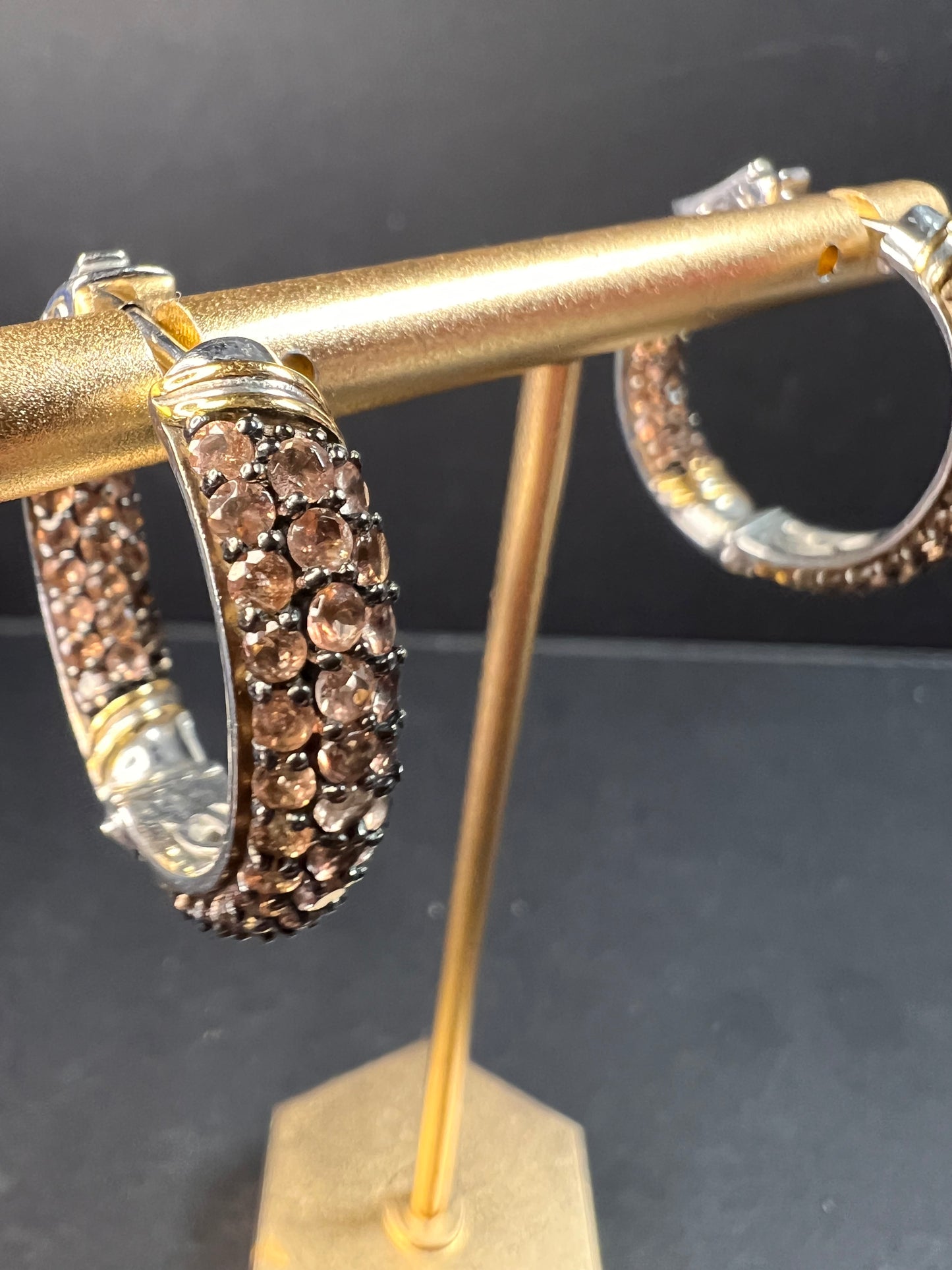 Andalusite inside out hoop earrings in gold and rhodium over sterling silver