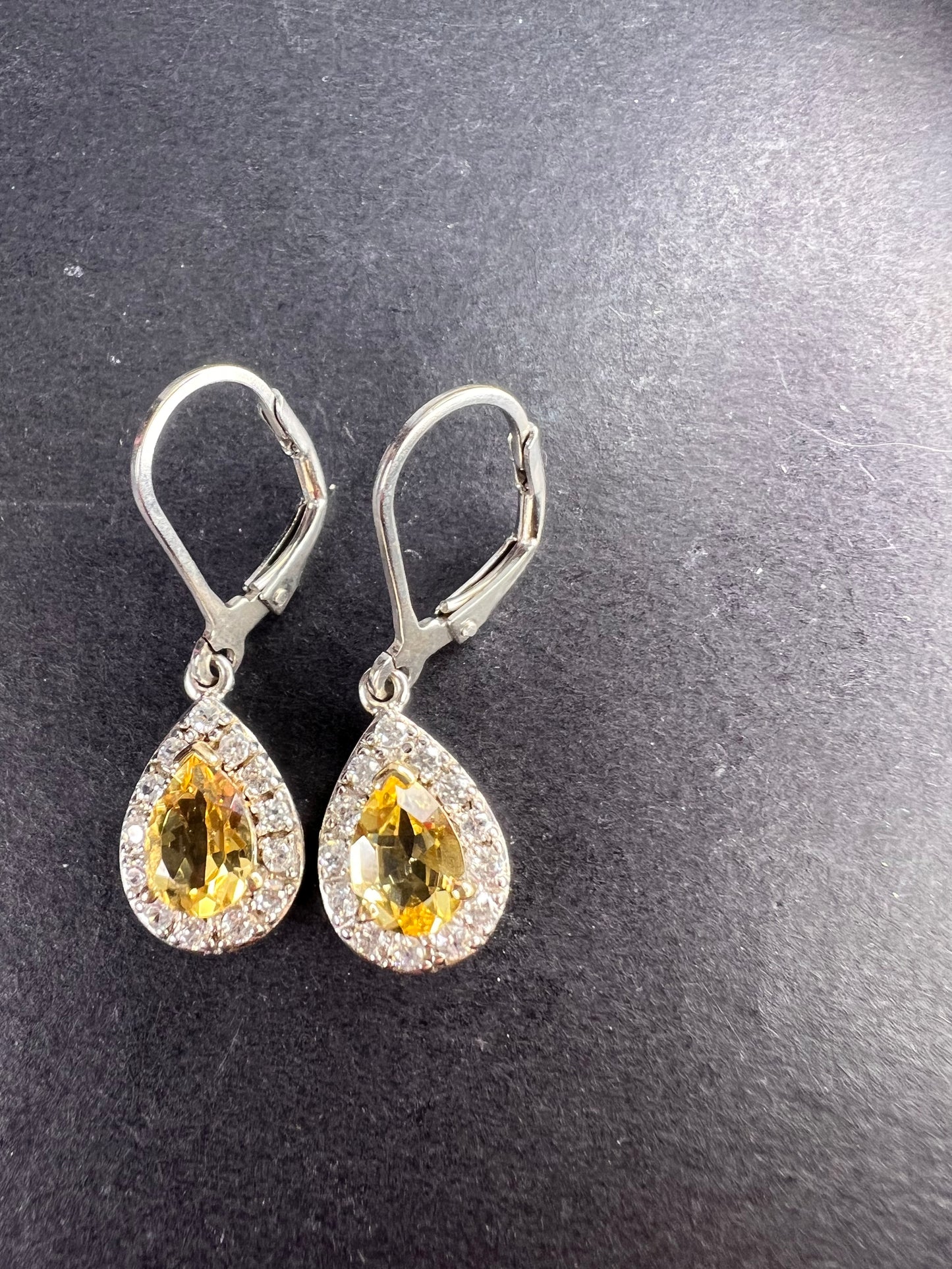 Brazilian heliodor and white zircon teardrop earrings in sterling silver