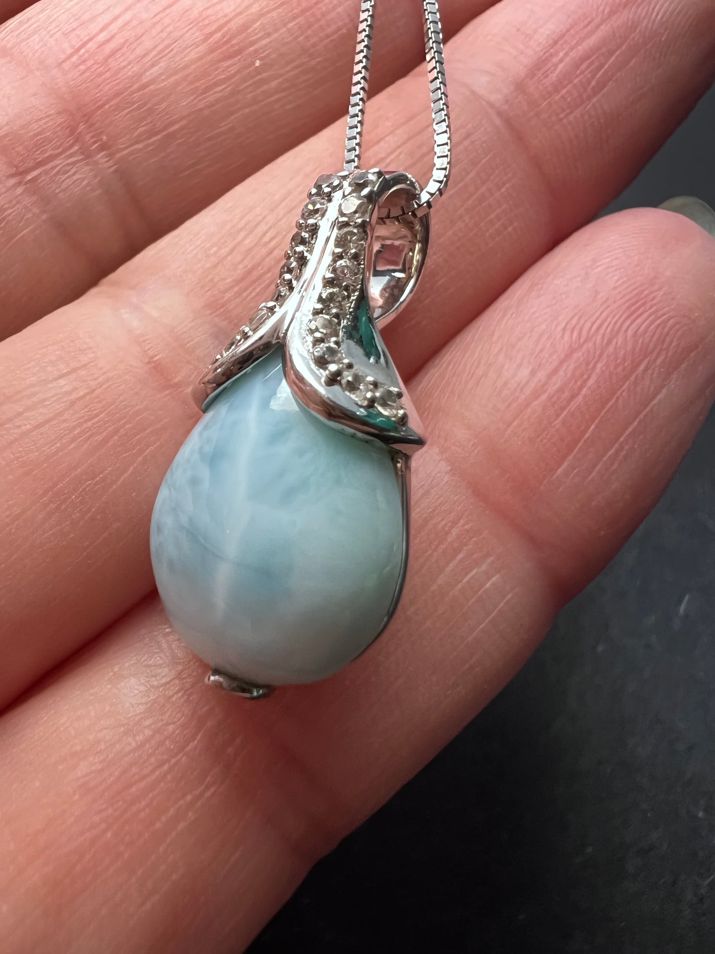 Larimar tear drop sterling silver pendant with 18 inch chain necklace