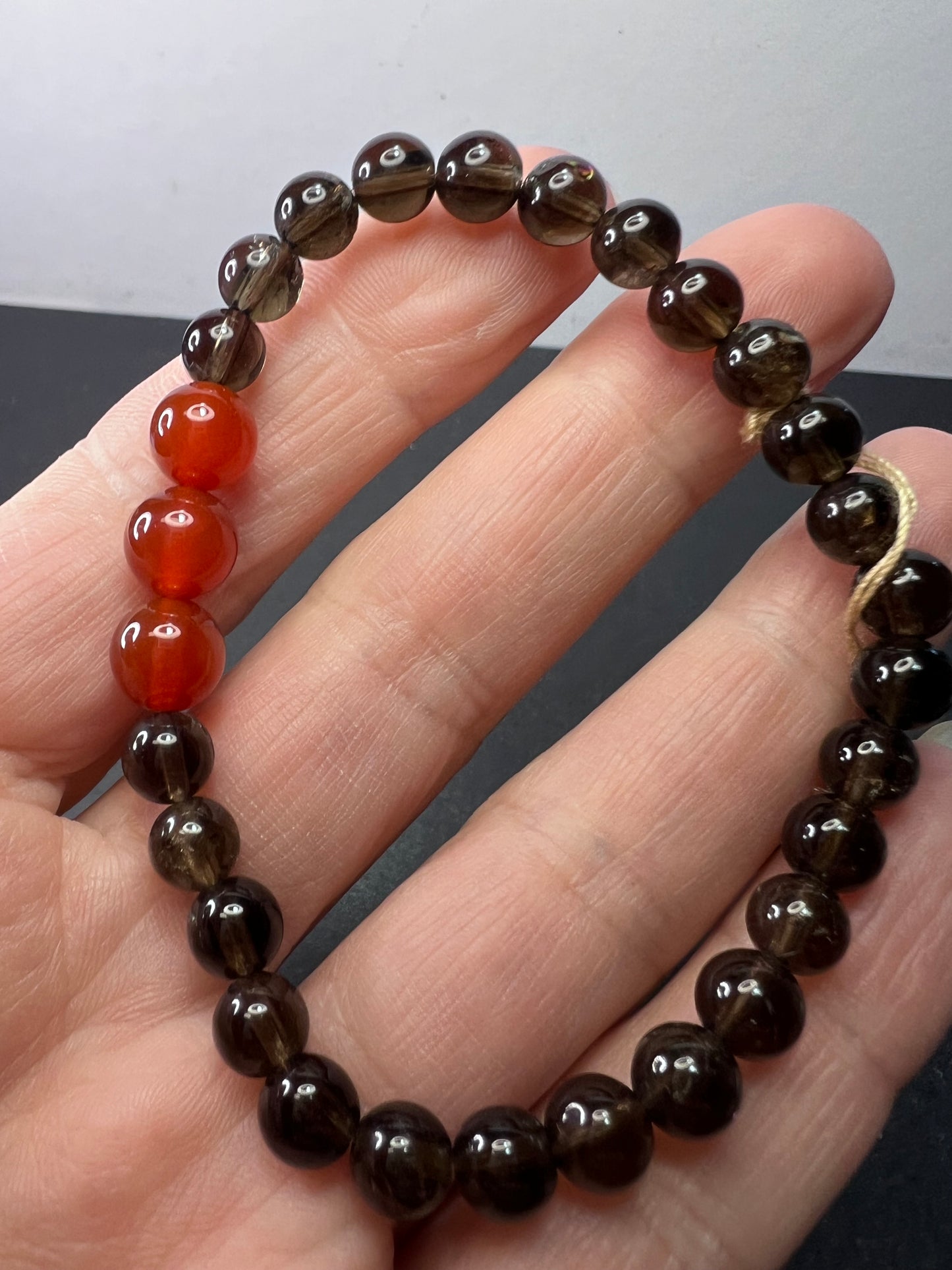 Smoky quartz and carnelian bracelet 7 inch