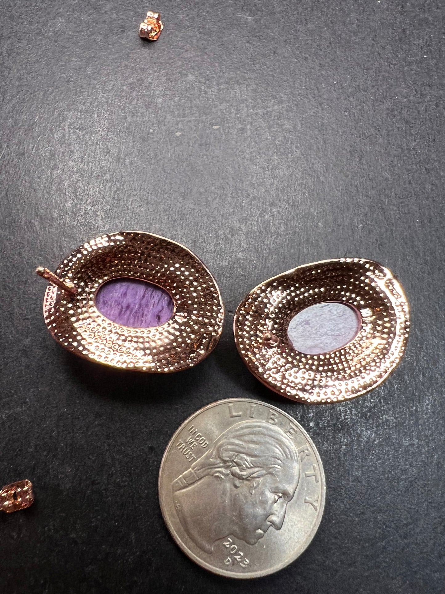 NEW Nate & Etan charoite earrings in rose gold over bronze