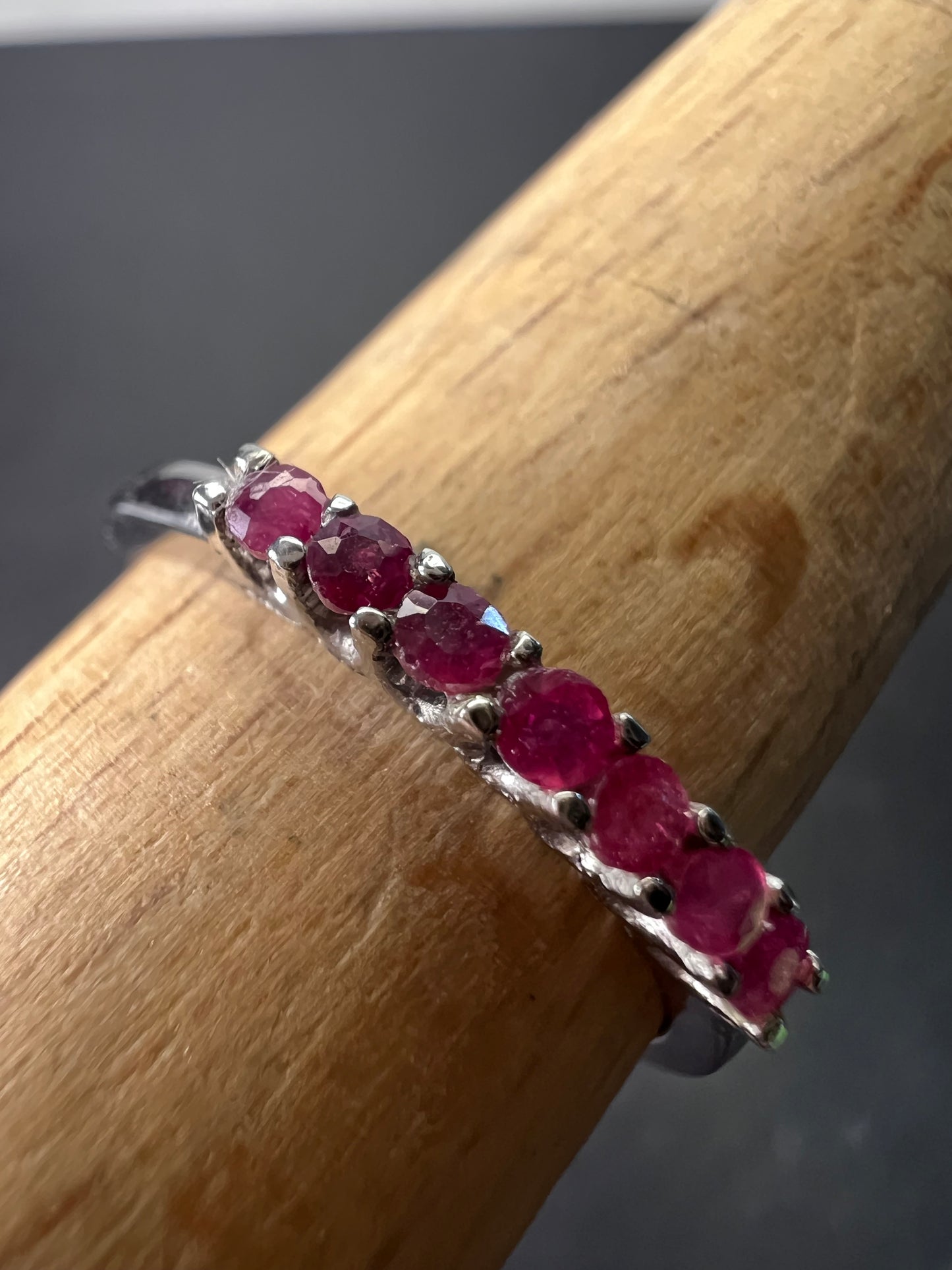 Red spinel stainless steel stacker band ring size 9