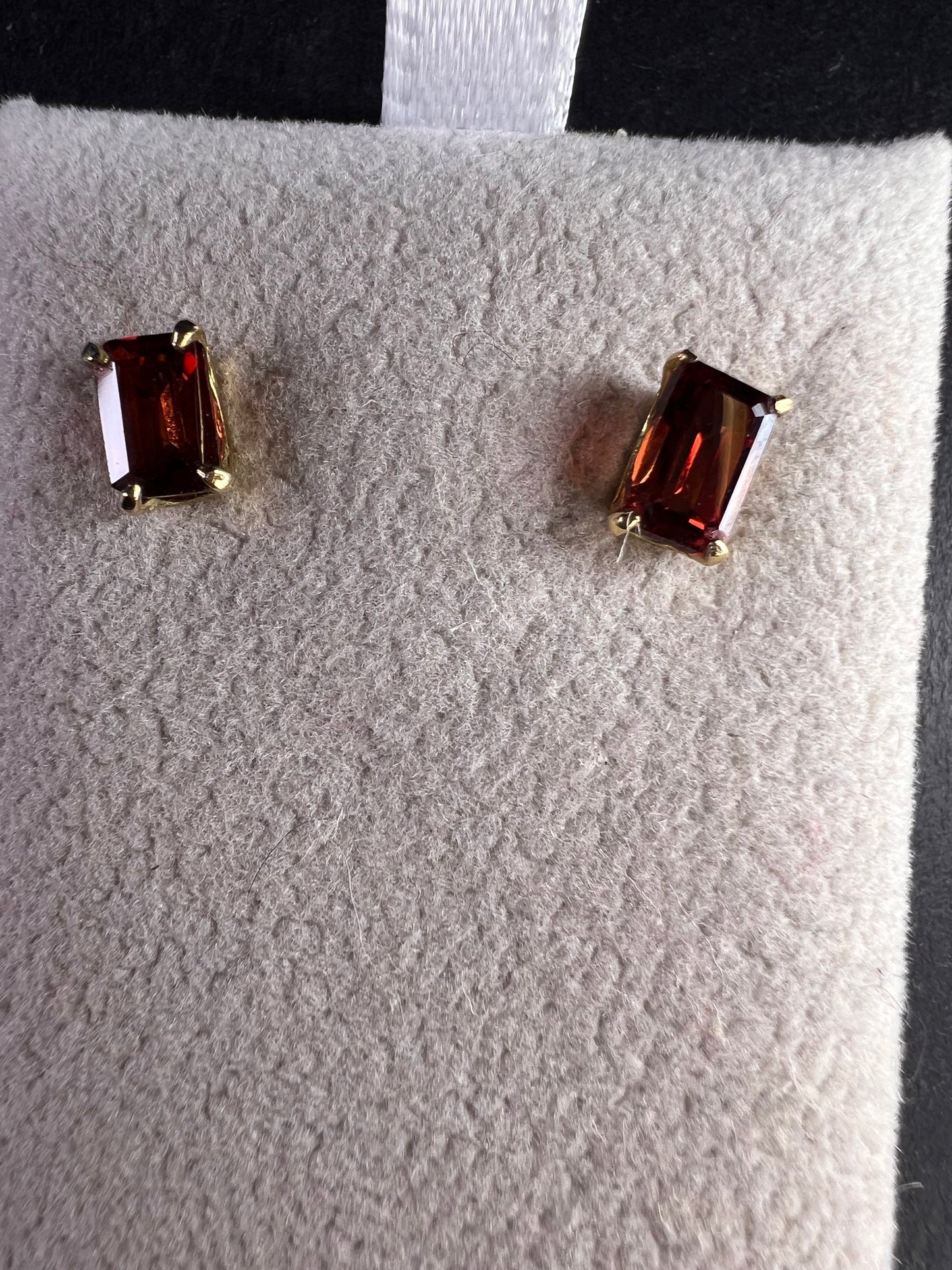 14k Gold Emerald-Cut Garnet Stud Earrings