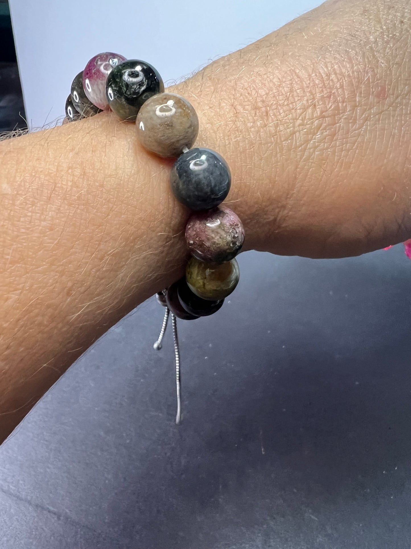 Multi tourmaline sterling silver bolo bracelet