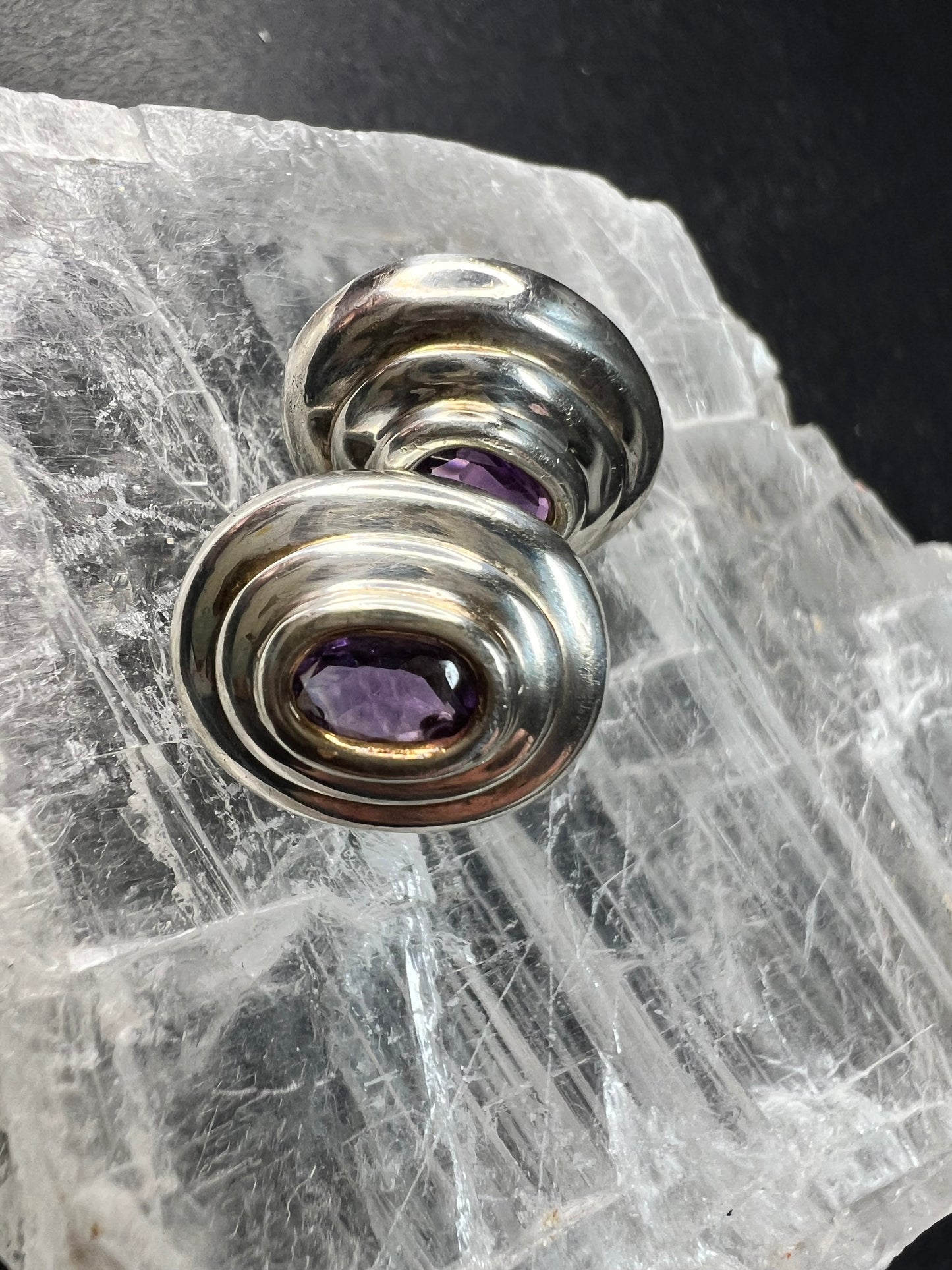 Vintage Sterling Silver Amethyst Modernist Stud Earrings