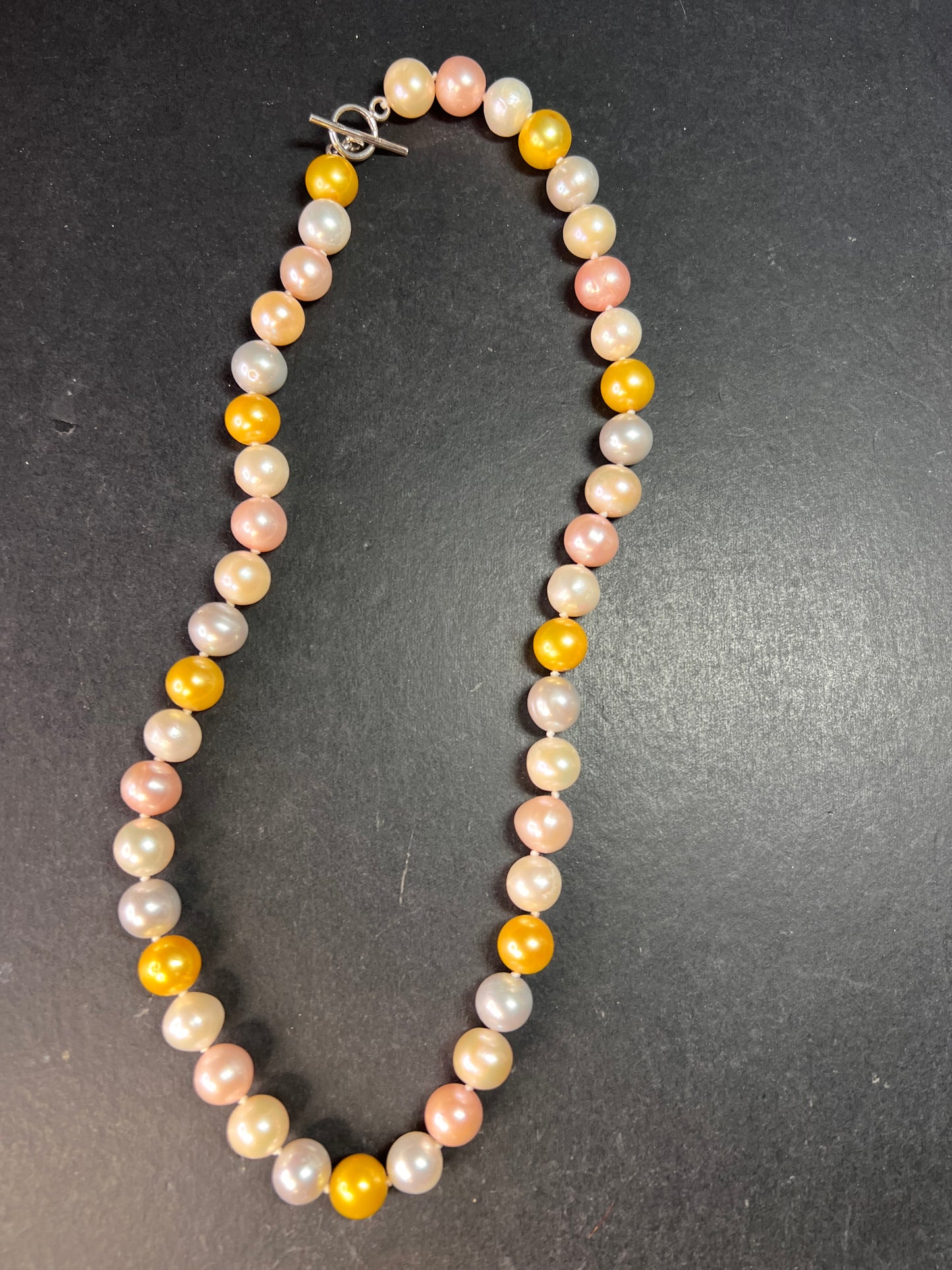 Multicolor Cultured Pearl Necklace 18” 925 WW Sterling Toggle Clasp