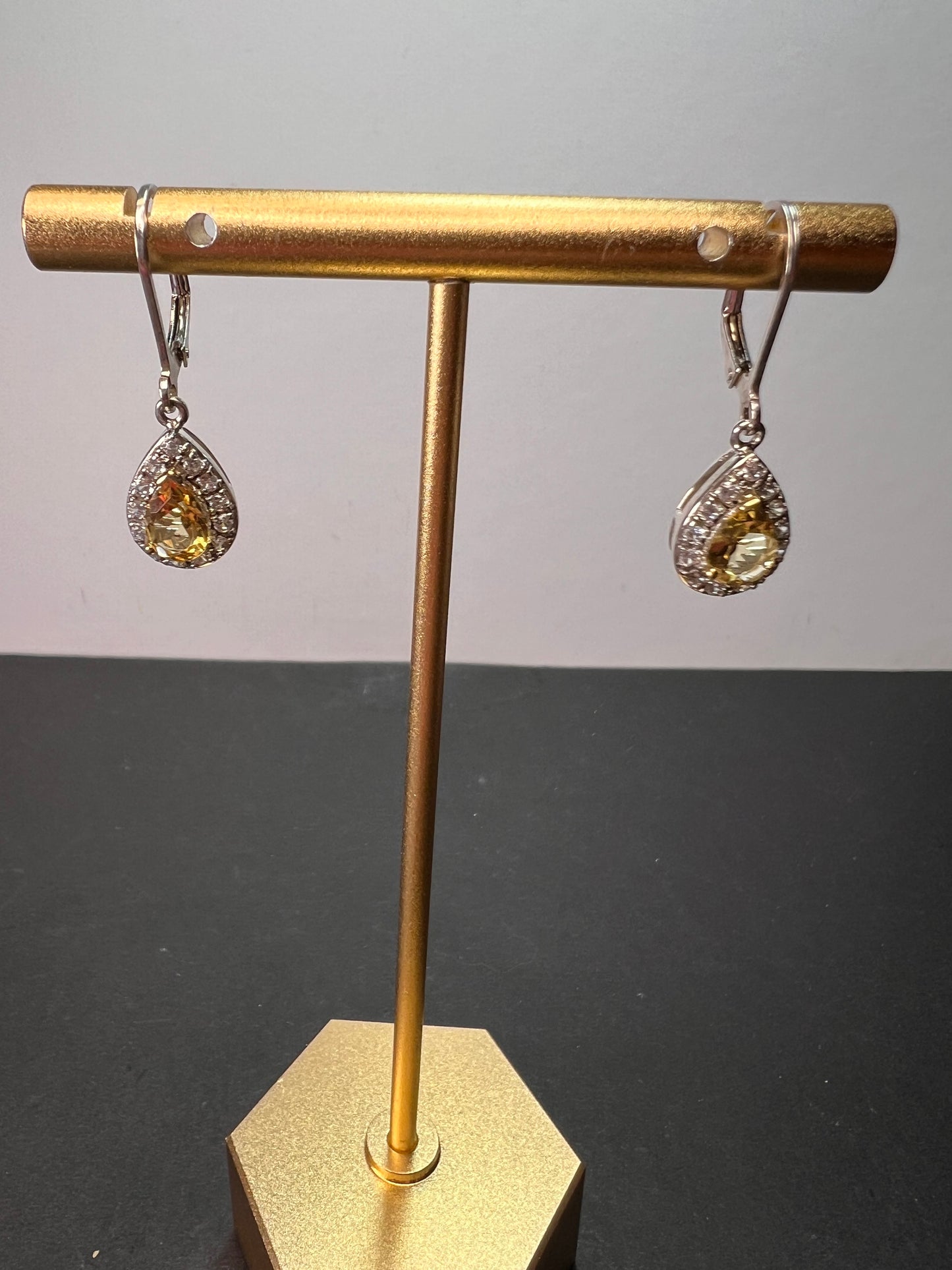 Brazilian heliodor and white zircon teardrop earrings in sterling silver