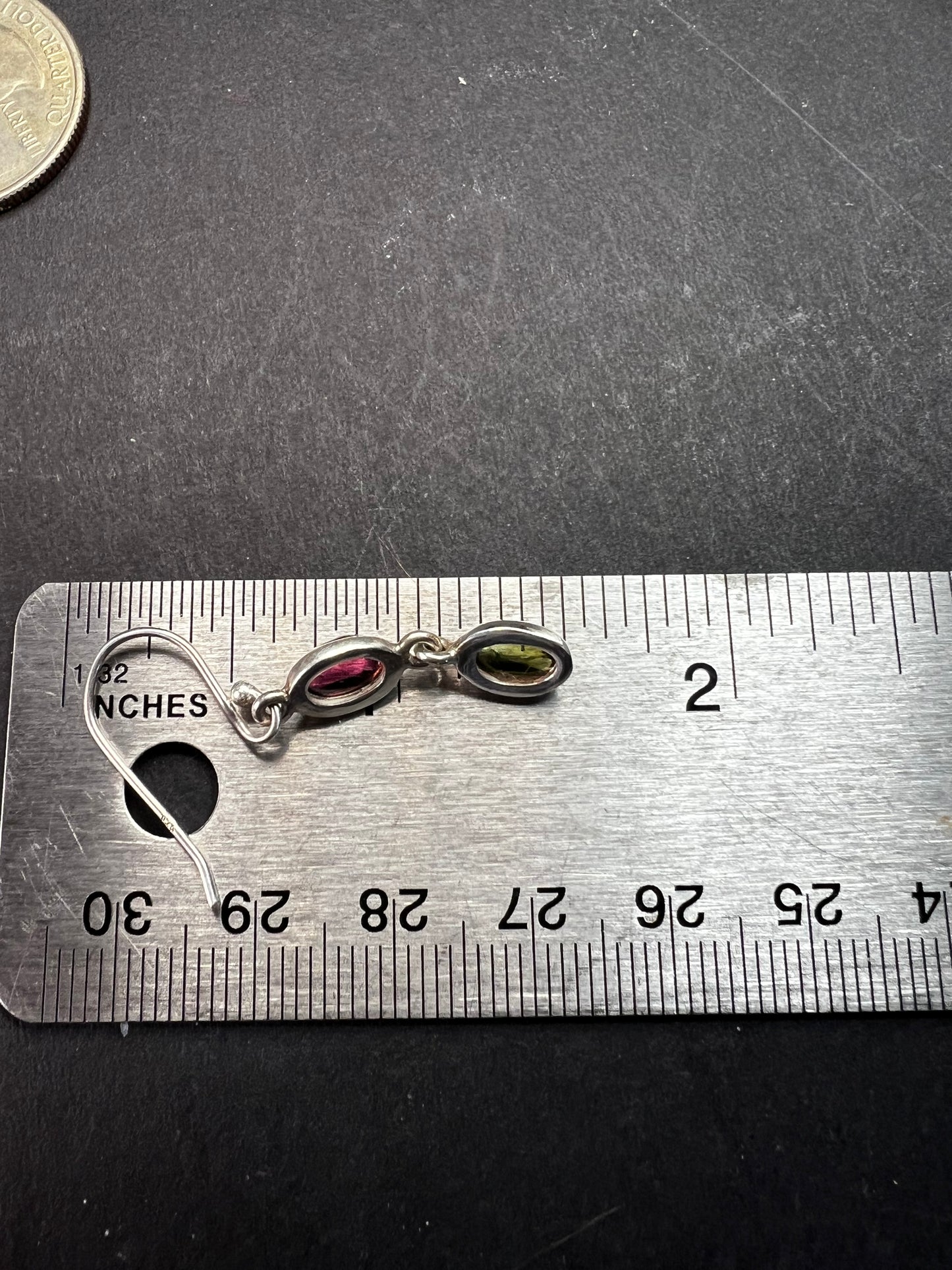 Vintage Sterling Silver Pink & Green Tourmaline Dangle Earrings Nature Company
