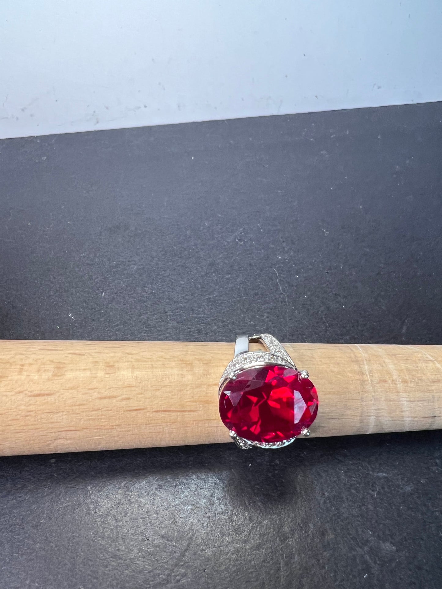 Lab created ruby cocktail ring in sterling silver size 9