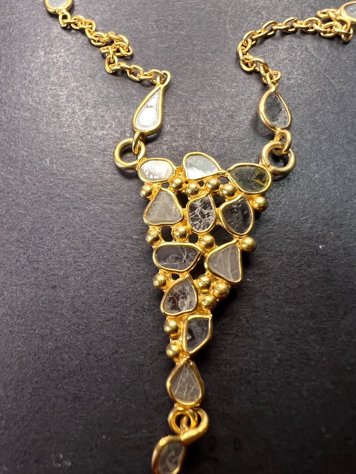 Polki diamond station necklace in vermeil gold over sterling silver