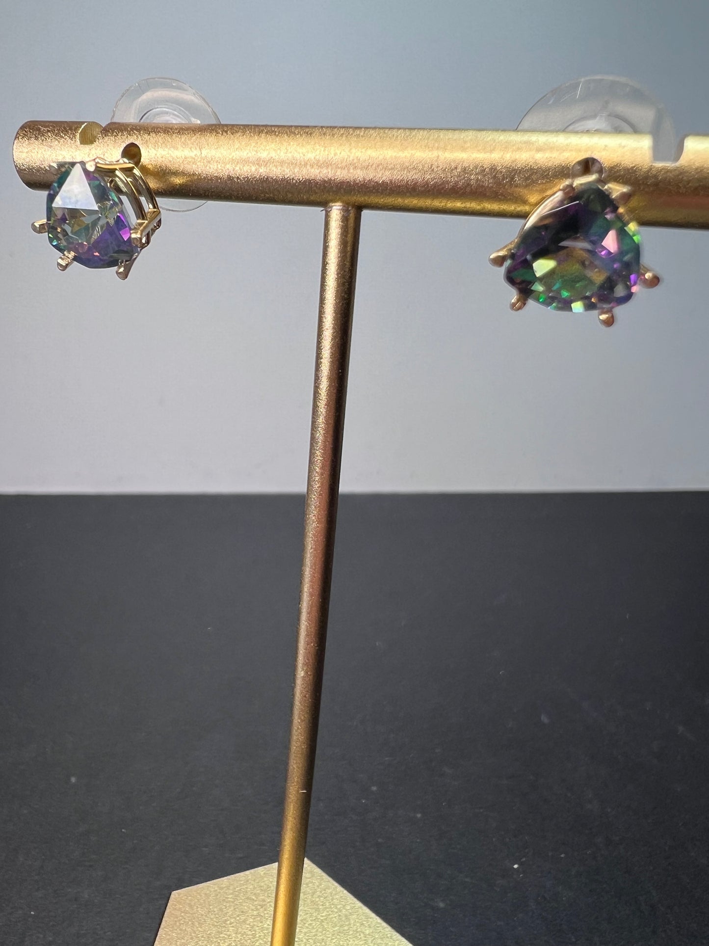 14k gold trilliant mystic fire topaz stud earrings