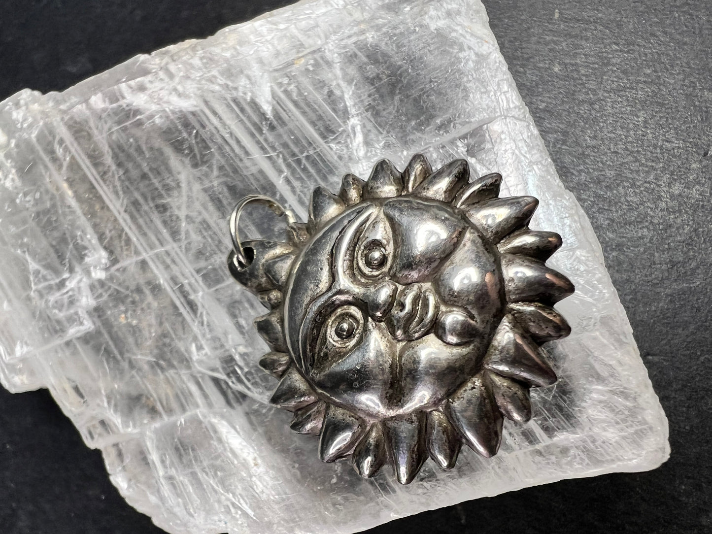 Vintage Sun Face Pendant Silver Tone Celestial Costume Jewelry Charm