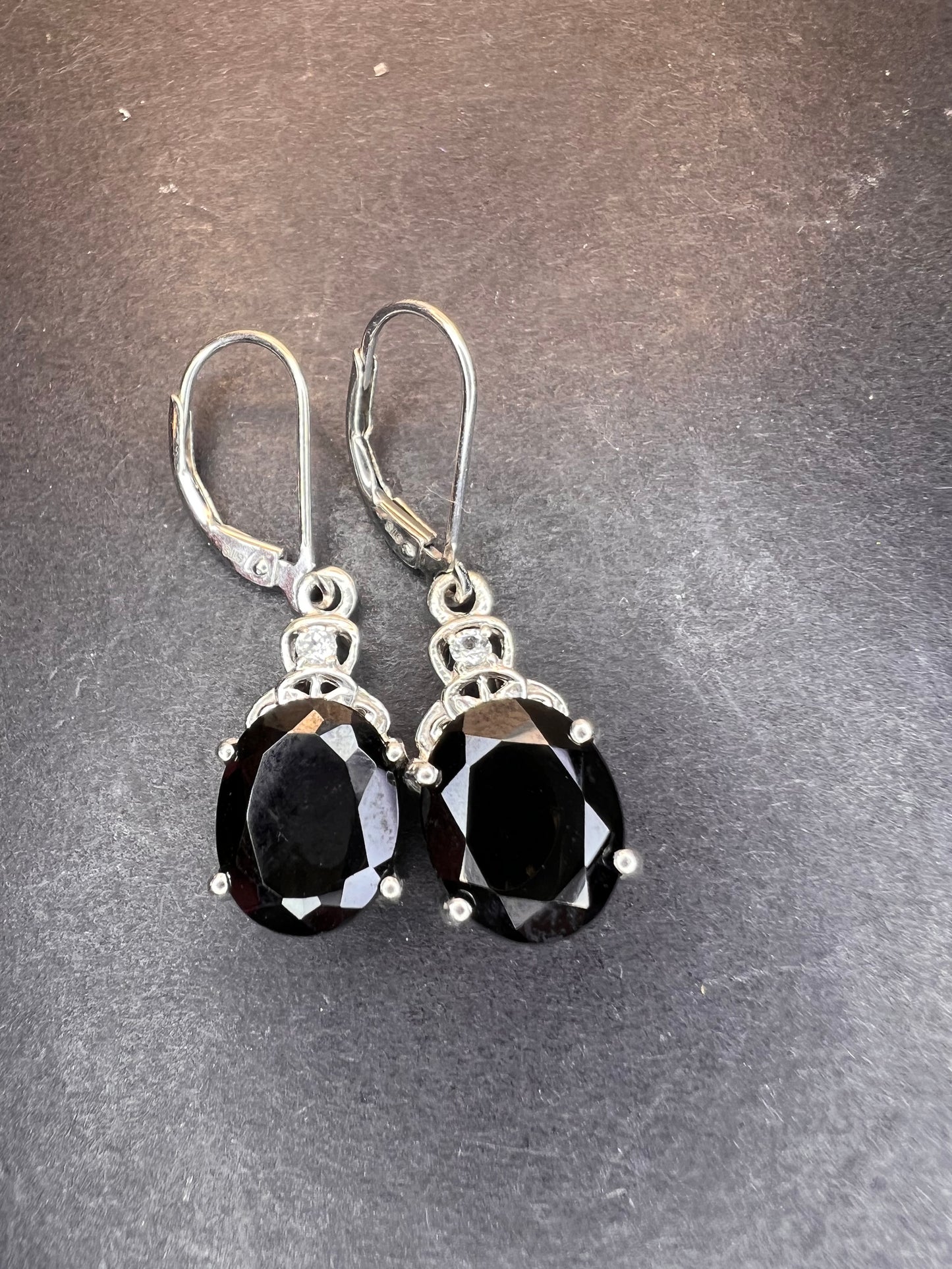 Black spinel lever back Sterling earrings