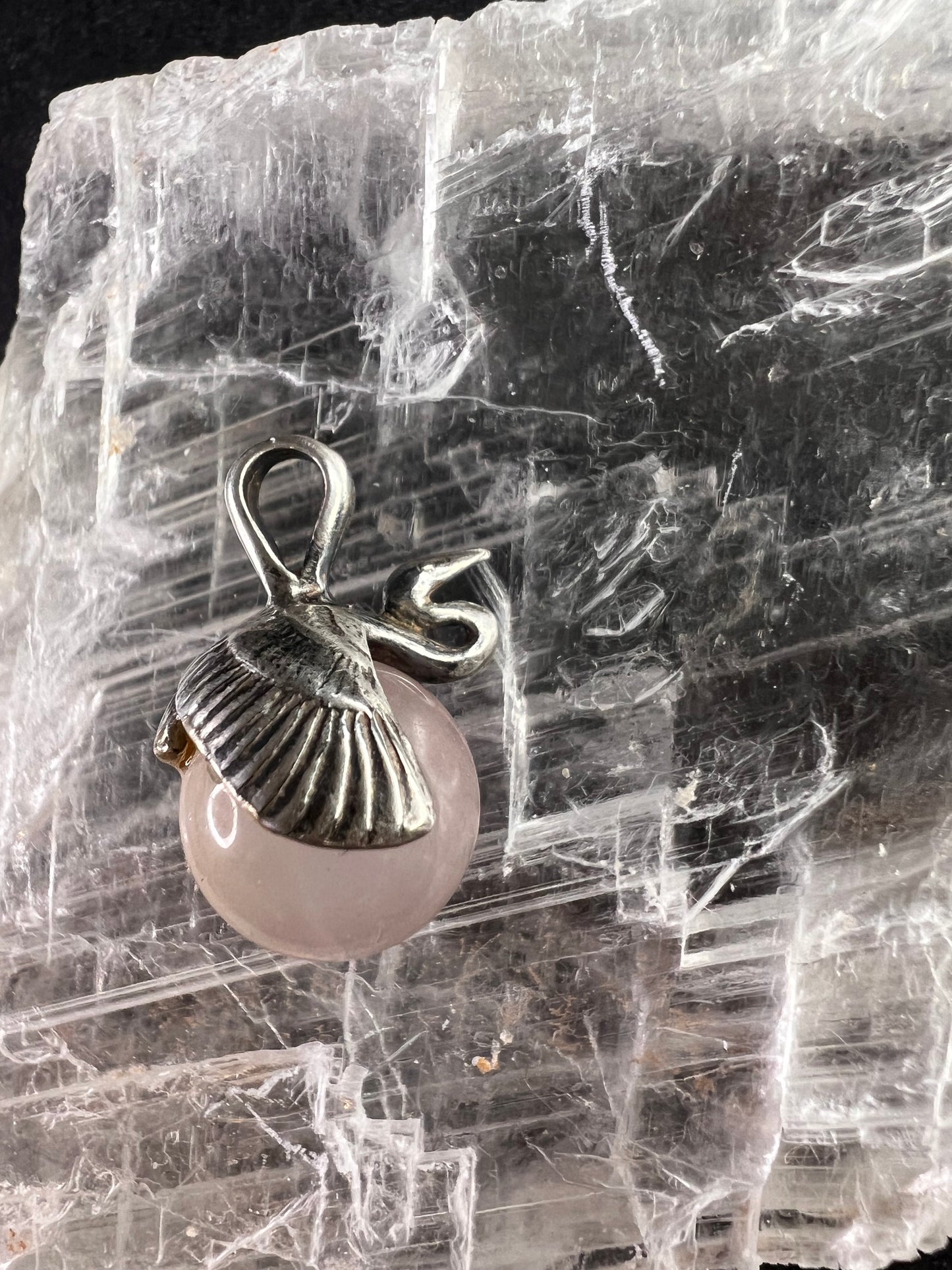 Vintage Sterling Silver Crane Bennu Rose Quartz Pendant | Dead Stock