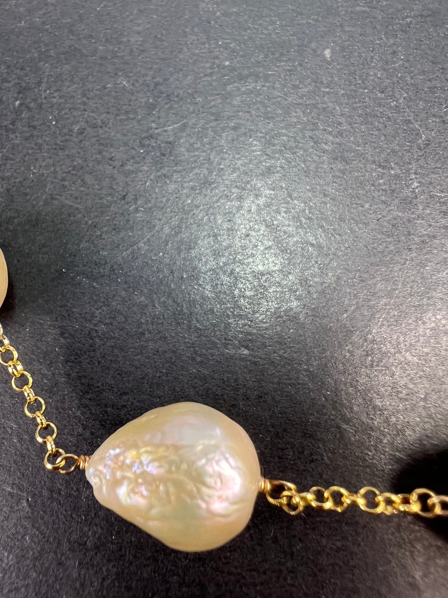 13-15mm baroque pearl station necklace in gold over sterling silver