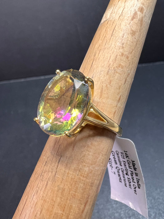 NEW Mystic Quartz ring in gold over sterling silver size 7