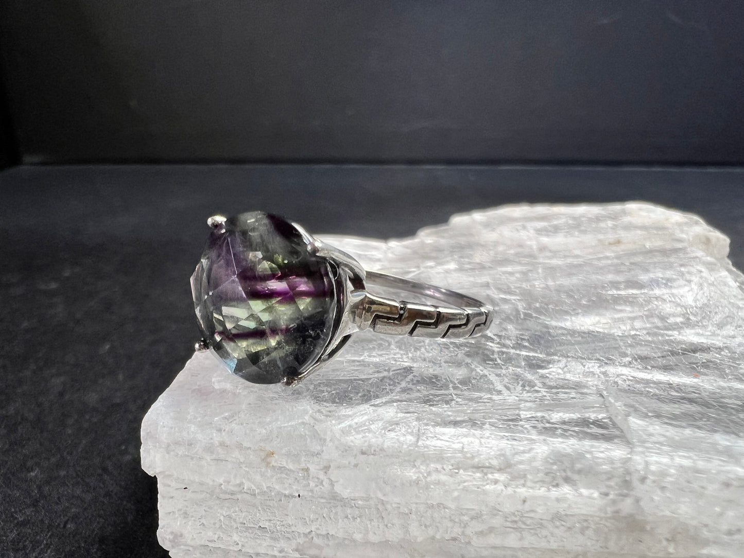 Vintage Sterling Silver Rainbow Fluorite Ring Size 9