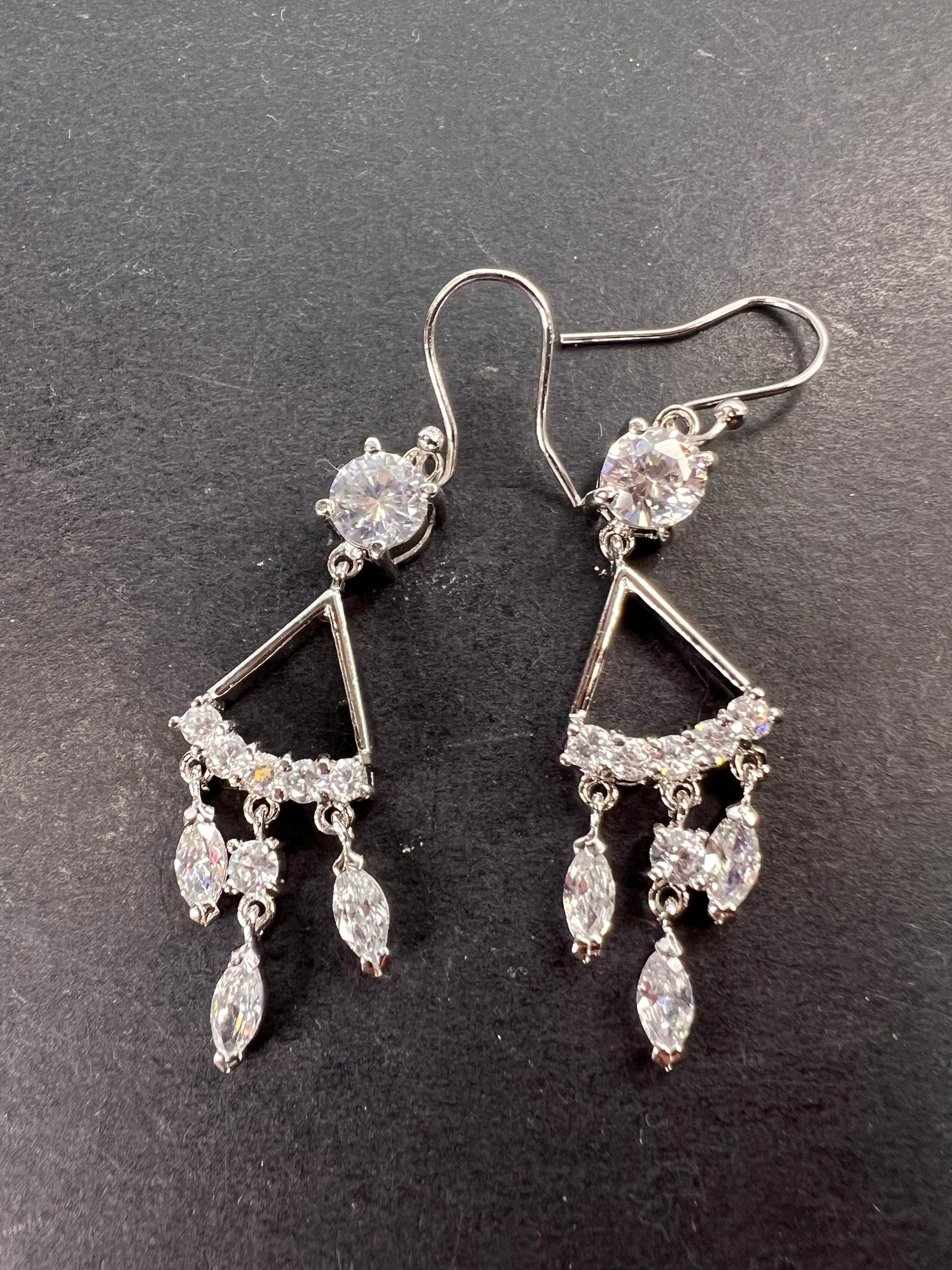 CZ chandelier earrings in platinum over rhodium