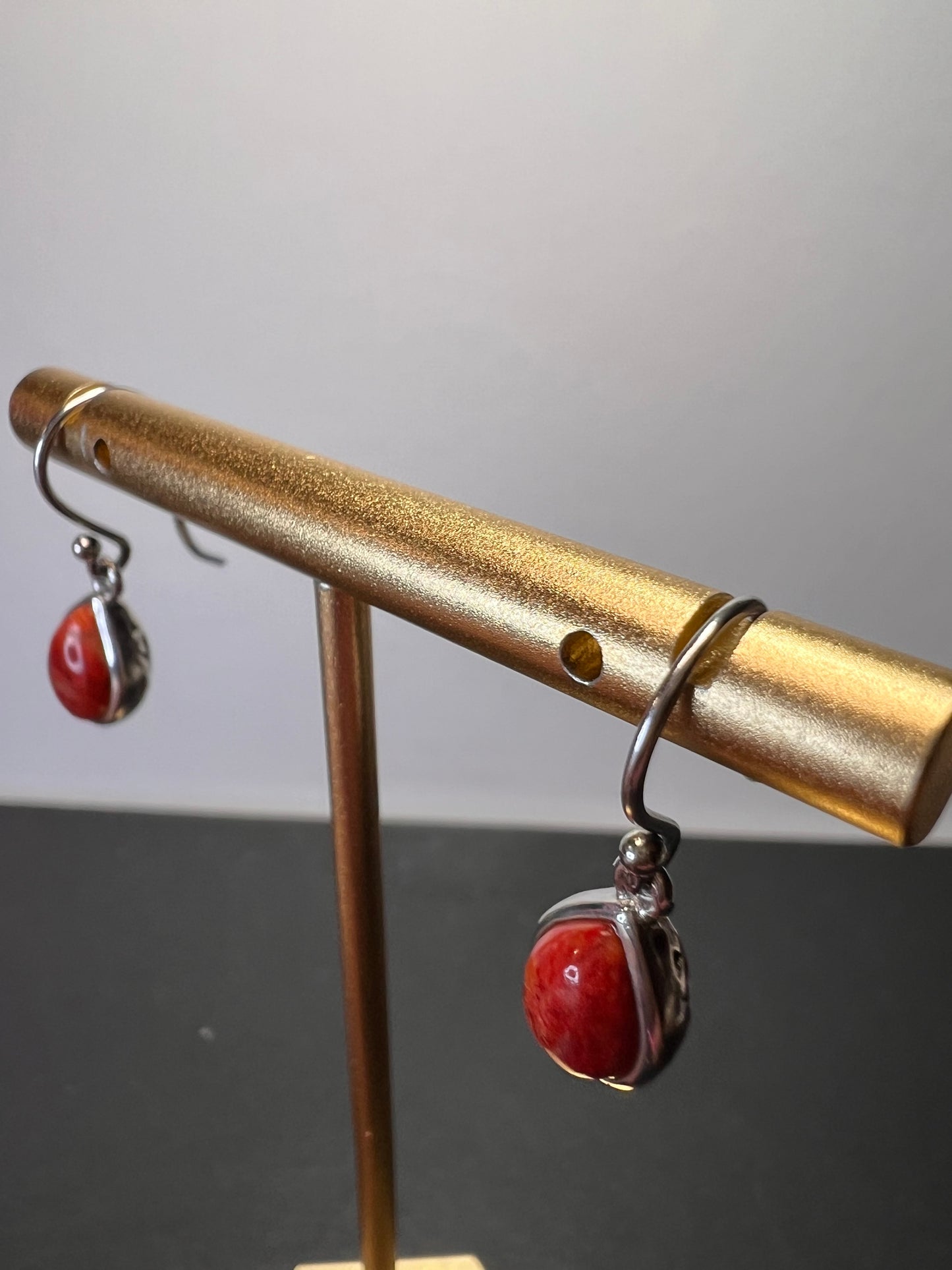 Red sponge coral sterling silver teardrop earrings