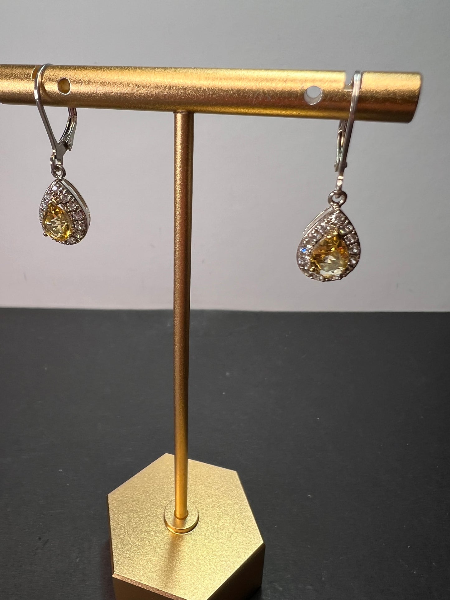 Brazilian heliodor and white zircon teardrop earrings in sterling silver