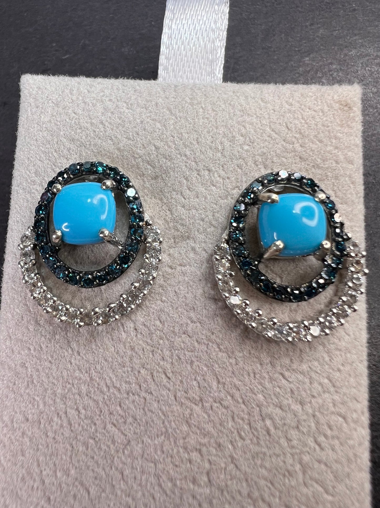 Sleeping Beauty turquoise and blue diamond double ring earrings in platinum over sterling silver