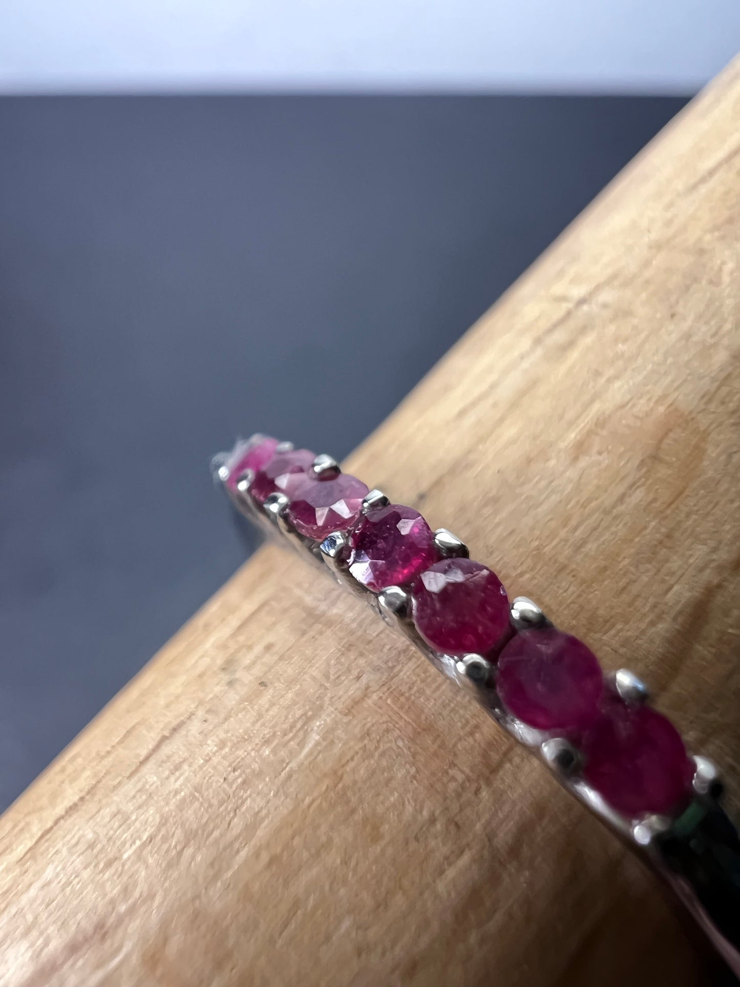 Red spinel stainless steel stacker band ring size 9