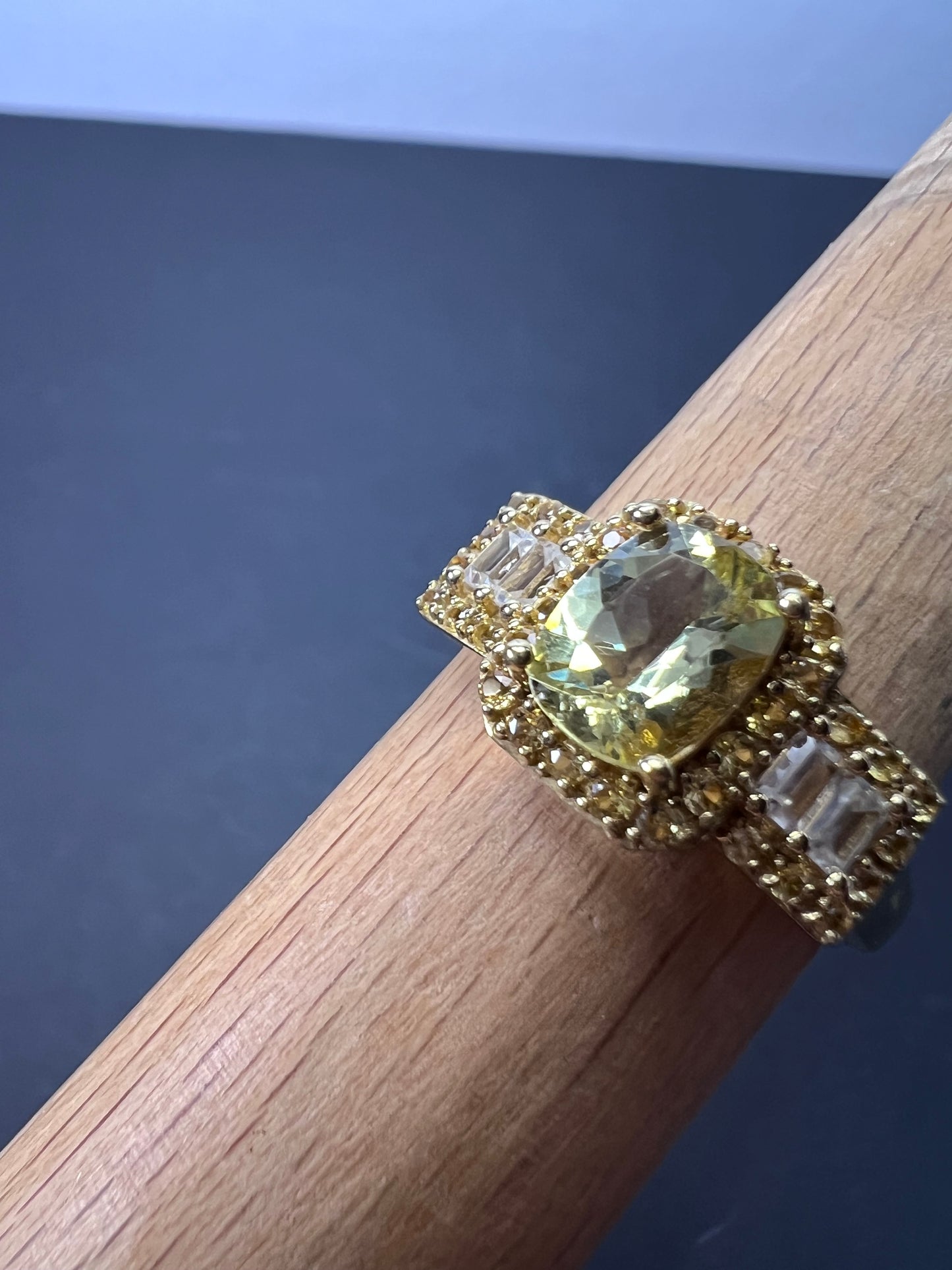 Canary yellow apatite, yellow sapphire, white topaz gold over sterling silver ring size 9