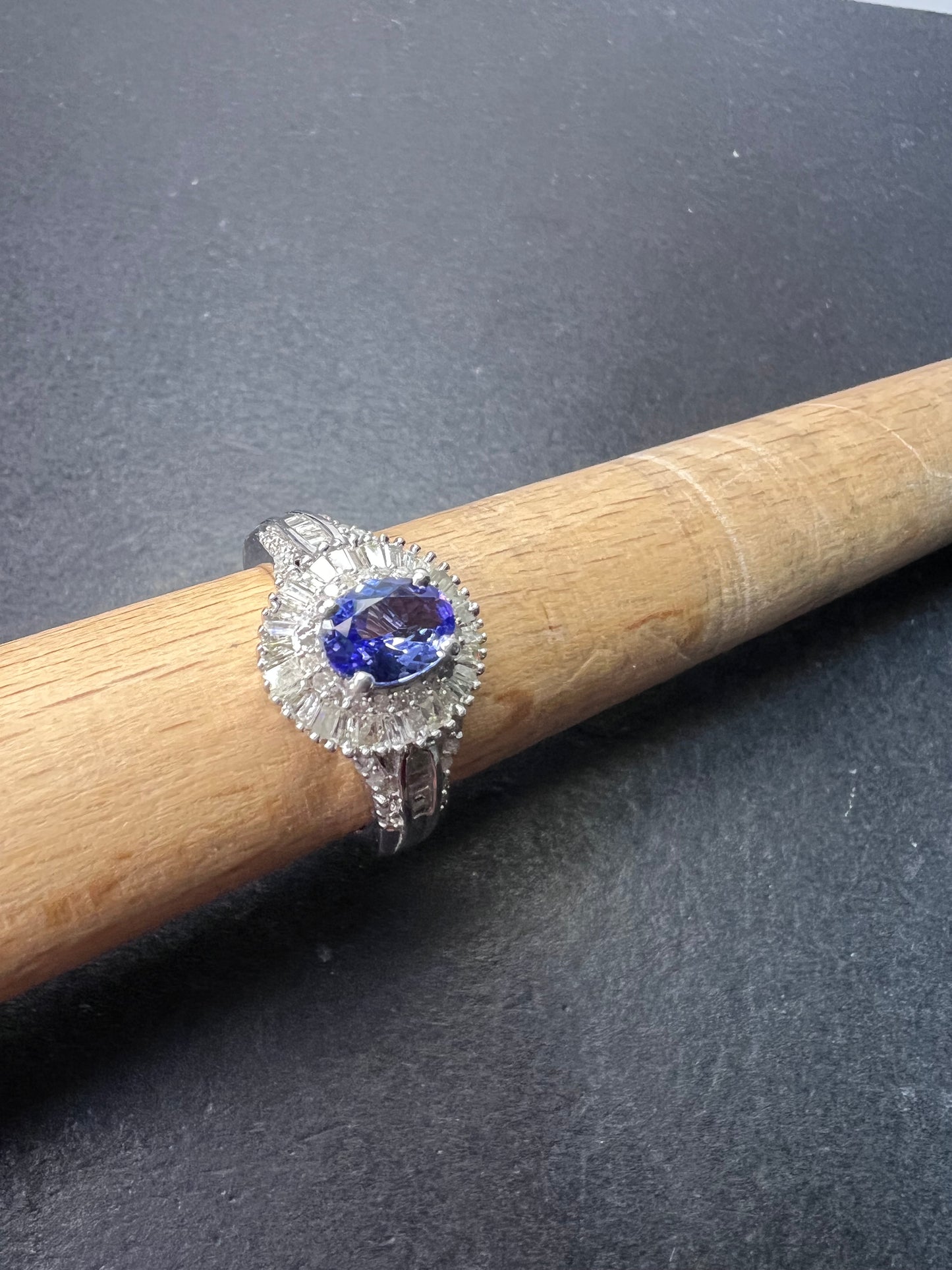 AAA Tanzanite and Diamond  Double Halo Ring in Platinum Over Sterling Silver, Oval Engagement Ring size 10