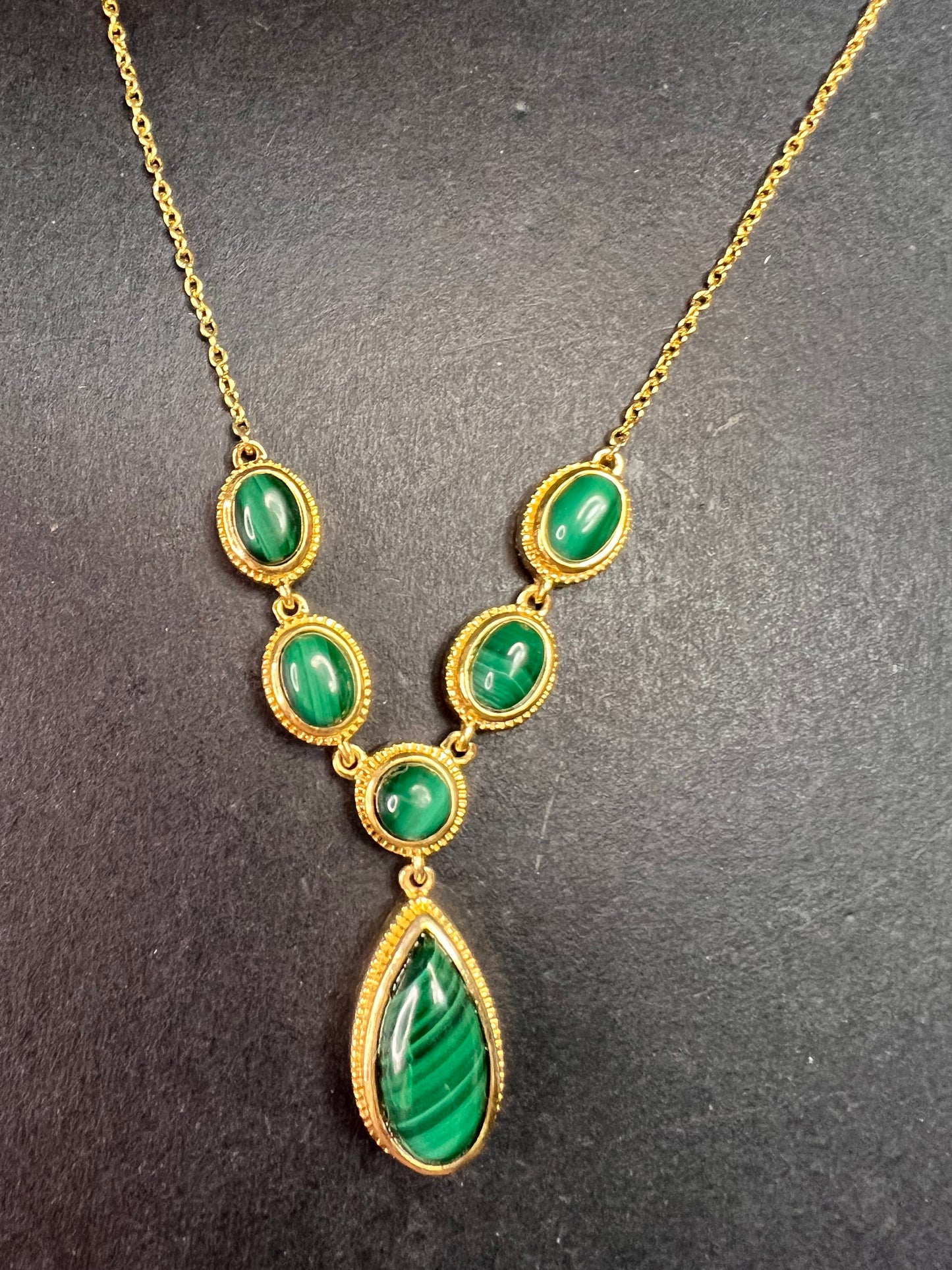 NEW Malachite necklace in yellow gold over brass 18-22inch